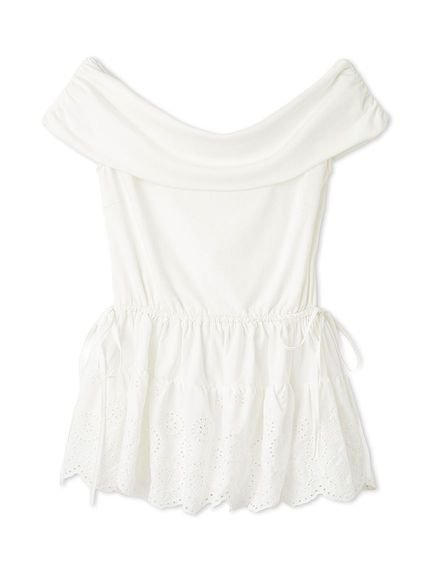 【スナイデル/SNIDEL】のカットオフショルペプラムプルオーバー インテリア・キッズ・メンズ・レディースファッション・服の通販 founy(ファニー) 　ファッション　Fashion　レディースファッション　Fashion for Women　トップス・カットソー　Cut & Sew Tops　カジュアルプルオーバー・ニットトップス　Pullovers & Knit Tops / Casual Pullovers　ウェーブ　Wavy Pattern　カットソー　Cut and Sewn Top　ストレート　Straight, Straight Cut　デコルテ　Décolleté, Neckline　トレンド　Trend, Trending Now　ドッキング　Docking, Mixed Material　ペプラム　Peplum, Flared Hem　リボン　Ribbon, Bow　レース　Lace, Lace Fabric　ロマンティック　Romantic, Feminine Style　ヴィンテージ　Vintage Style　今季　This Season, Current Season　WHT[001]|ID: prp329100004609449 ipo3291000000032971029