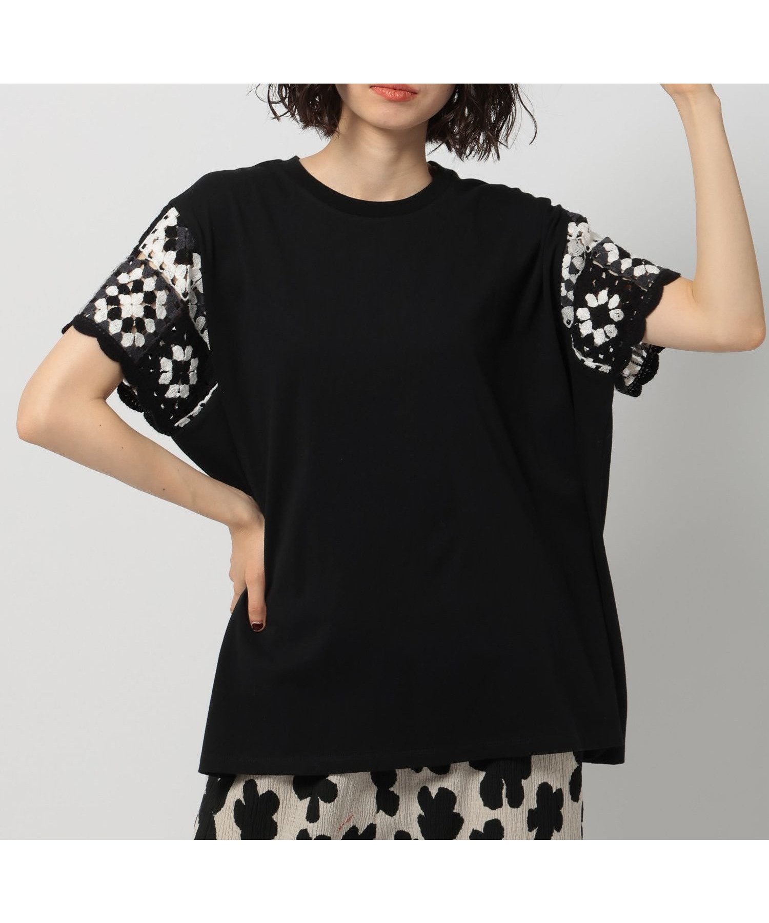 【ニコアンド/niko and】のクロシェスリーブプルオーバー インテリア・キッズ・メンズ・レディースファッション・服の通販 founy(ファニー) 　ファッション　Fashion　レディースファッション　Fashion for Women　トップス・カットソー　Cut & Sew Tops　カジュアルプルオーバー・ニットトップス　Pullovers & Knit Tops / Casual Pullovers　おすすめ　Recommended / Our Picks　クロシェ　Crochet, Knitted Lace　フラワー　Flower, Floral　ワイド　Wide, Wide Fit　夏　Summer　ブラック|ID: prp329100004609465 ipo3291000000033523951