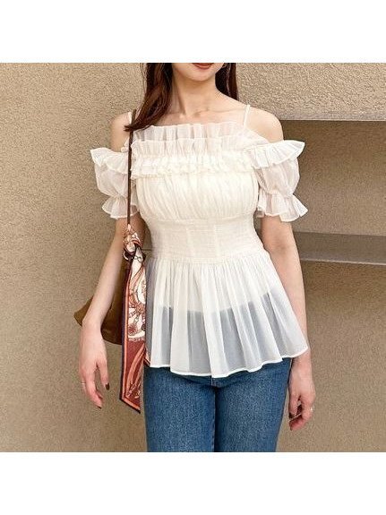 【スナイデル/SNIDEL】のオフショルフリルブラウス 人気、トレンドファッション・服の通販 founy(ファニー) 　ファッション　Fashion　レディースファッション　Fashion for Women　トップス・カットソー　Cut & Sew Tops　シャツ・ブラウス・オフィスカジュアル　Elegant Blouses & Button-Ups　シアー　Sheer, See-Through　シフォン　Chiffon, Lightweight Fabric　シャーリング　Shirring, Ruched　バランス　Balance, Style Balance　フラワー　Flower, Floral　フリル　Frill, Ruffle　ペプラム　Peplum, Flared Hem　ラップ　Wrap, Wrap Design　ラベンダー　Lavender　ロマンティック　Romantic, Feminine Style　 other-1|ID: prp329100004609594 ipo3291000000032972802