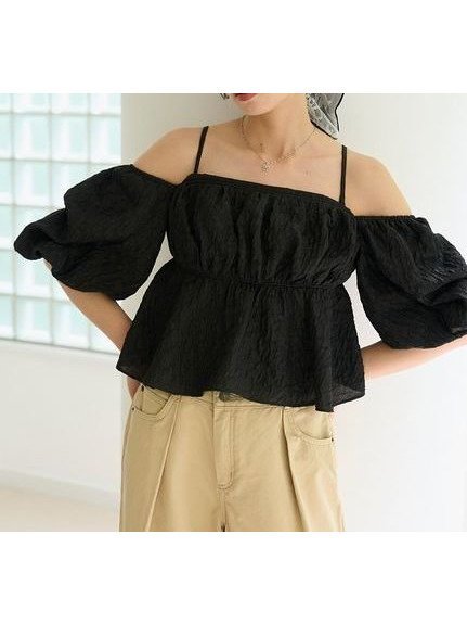 【スナイデル/SNIDEL】のオフショルフリルブラウス インテリア・キッズ・メンズ・レディースファッション・服の通販 founy(ファニー) 　ファッション　Fashion　レディースファッション　Fashion for Women　トップス・カットソー　Cut & Sew Tops　シャツ・ブラウス・オフィスカジュアル　Elegant Blouses & Button-Ups　ウェーブ　Wavy Pattern　エレガント 上品　Elegant　ギャザー　Gathered, Ruffled　クロップド　Cropped, Short Length　今季　This Season, Current Season　シャーリング　Shirring, Ruched　ストレート　Straight, Straight Cut　タイトスカート　Pencil Skirt, Tight Skirt　デニム　Denim, Jeans Material　人気　Popular, Best Seller　バランス　Balance, Style Balance　フィット　Fit, Slim Fit　ペプラム　Peplum, Flared Hem　ラップ　Wrap, Wrap Design　おすすめ　Recommended / Our Picks　BLK[009]|ID: prp329100004609594 ipo3291000000033571666