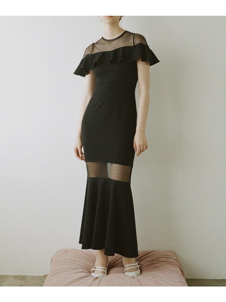 【スナイデル/SNIDEL】のシアーデコルテマーメイドドレス 人気、トレンドファッション・服の通販 founy(ファニー) 　ファッション　Fashion　レディースファッション　Fashion for Women　ワンピース　Dresses　フォーマル・パーティードレス・結婚式用ドレス　Elegant & Casual Dresses　エレガント 上品　Elegant　カットソー　Cut and Sewn Top　クラシカル　Classical, Vintage-Inspired　シアー　Sheer, See-Through　デコルテ　Décolleté, Neckline　ドッキング　Docking, Mixed Material　フェミニン　Feminine, Girly　フリル　Frill, Ruffle　ボタニカル　Botanical, Floral Pattern　レース　Lace, Lace Fabric　ロマンティック　Romantic, Feminine Style　ローズ　Rose, Rose Motif　 other-1|ID: prp329100004610072 ipo3291000000032979700