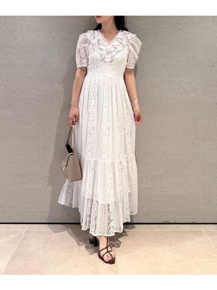 【スナイデル/SNIDEL】のボリュームフリルレースワンピース 人気、トレンドファッション・服の通販 founy(ファニー) 　ファッション　Fashion　レディースファッション　Fashion for Women　ワンピース　Dresses　エレガント 上品　Elegant　シアー　Sheer, See-Through　デコルテ　Décolleté, Neckline　フリル　Frill, Ruffle　レース　Lace, Lace Fabric　半袖　Short Sleeve, Half Sleeve　 other-1|ID: prp329100004610144 ipo3291000000032981074