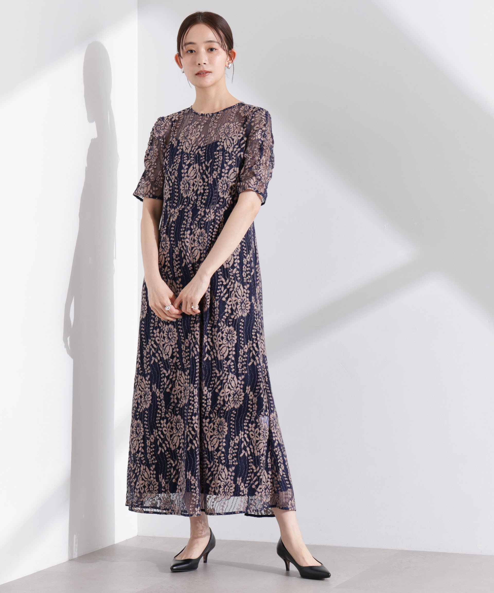 【ナノ ユニバース/nano universe】のkaene/配色レースエプロンワンピース インテリア・キッズ・メンズ・レディースファッション・服の通販 founy(ファニー) 　ファッション　Fashion　レディースファッション　Fashion for Women　ワンピース　Dresses　インナー　Innerwear　ギャザー　Gathered, Ruffled　ショール　Shawl, Wrap　ジョーゼット　Georgette, Semi-Sheer Fabric　ドレス　Dress, One-Piece　定番　Standard, Basic Item　フィット　Fit, Slim Fit　フレア　Flare, Flared　ボレロ　Bolero, Short Cardigan　リボン　Ribbon, Bow　レース　Lace, Lace Fabric　おすすめ　Recommended / Our Picks　結婚式　Wedding　二次会　After Party　2025年　2025　2025春夏・S/S　Spring/Summer 2025 SS25　ネイビー|ID: prp329100004610238 ipo3291000000032983094