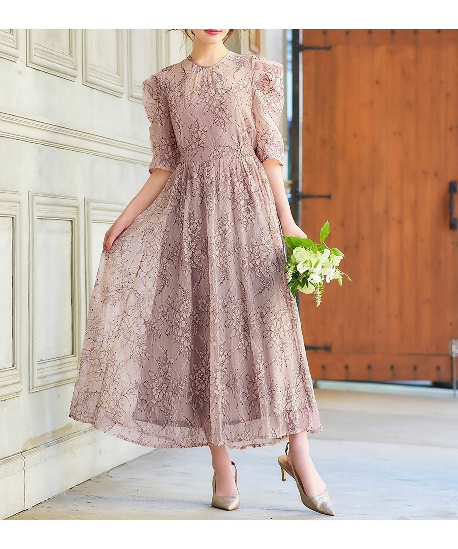【ガール/GIRL】のパフスリーブ総レースフレアロング丈 結婚式 ワンピース パーティードレス インテリア・キッズ・メンズ・レディースファッション・服の通販 founy(ファニー) 　ファッション　Fashion　レディースファッション　Fashion for Women　ワンピース　Dresses　フォーマル・パーティードレス・結婚式用ドレス　Elegant & Casual Dresses　オーガンジー　Organza Fabric　シャーリング　Shirring, Ruched　スリーブ　Sleeve, Long Sleeve / Short Sleeve　ダブル　Double, Double-Breasted　ドレス　Dress, One-Piece　フォルム　Silhouette, Form　フラット　Flat, Flat Shoes　フロント　Front, Front Design　ヨーク　Yoke, Yoke Design　リボン　Ribbon, Bow　レース　Lace, Lace Fabric　ロング　Long, Long-Length　再入荷　Restock / Back in Stock　結婚式　Wedding　PK|ID: prp329100004610343 ipo3291000000032984859