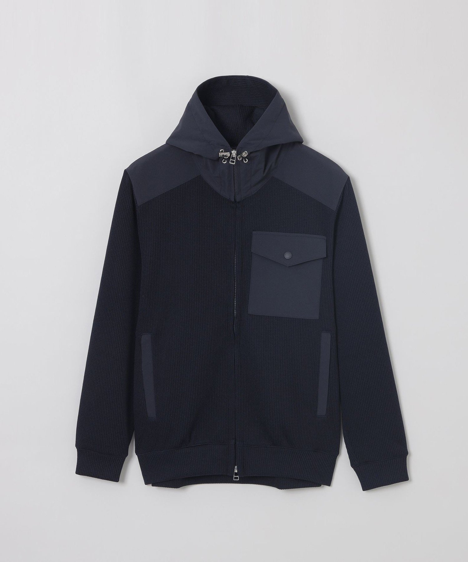 【マッキントッシュ フィロソフィー/MACKINTOSH PHILOSOPHY / MEN】のクォーターゲージニット コンビパーカー インテリア・キッズ・メンズ・レディースファッション・服の通販 founy(ファニー) 　ファッション　Fashion　メンズファッション　Fashion for Men　おすすめ　Recommended / Our Picks　ウォッシャブル　Machine Washable　コンビ　Combo, Combination Style　ショルダー　Shoulder, Shoulder Strap　パーカー　Hoodie, Parka　ポケット　Pocket, Pocket Detail　春　Spring　秋　Autumn　軽量　Lightweight, Ultra Light　ネイビー|ID: prp329100004610535 ipo3291000000032988192