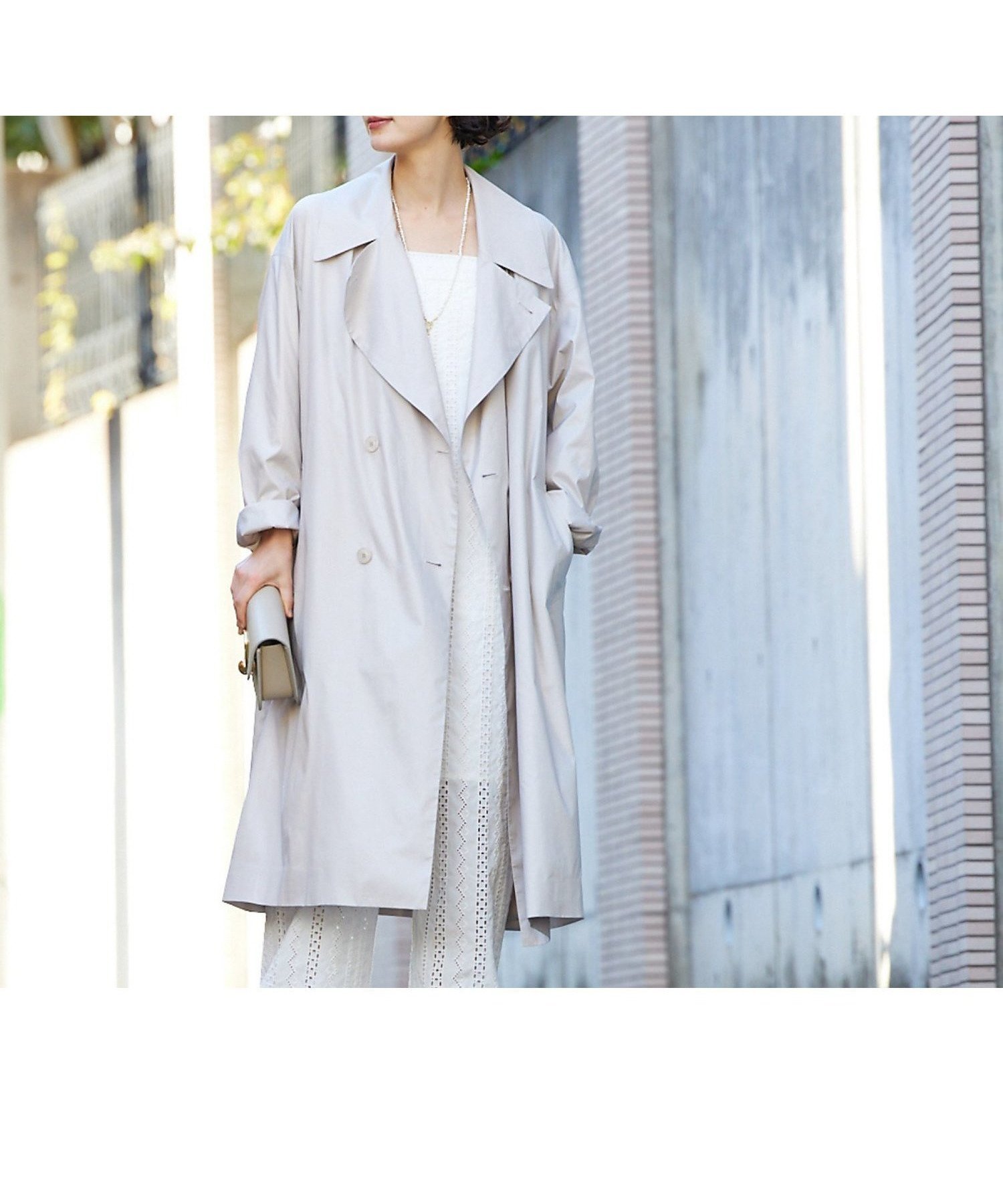 【カリテ/qualite】のライトタフタコート インテリア・キッズ・メンズ・レディースファッション・服の通販 founy(ファニー) 　ファッション　Fashion　レディースファッション　Fashion for Women　アウター　Coat / Outerwear Collection　コート・ロングコート・ピーコート　Long Coats, Peacoats & More　おすすめ　Recommended / Our Picks　インナー　Innerwear　エレガント 上品　Elegant　シンプル　Simple, Minimal　タフタ　Taffeta, Structured Fabric　デニム　Denim, Jeans Material　ベージュ|ID: prp329100004610563 ipo3291000000032988514