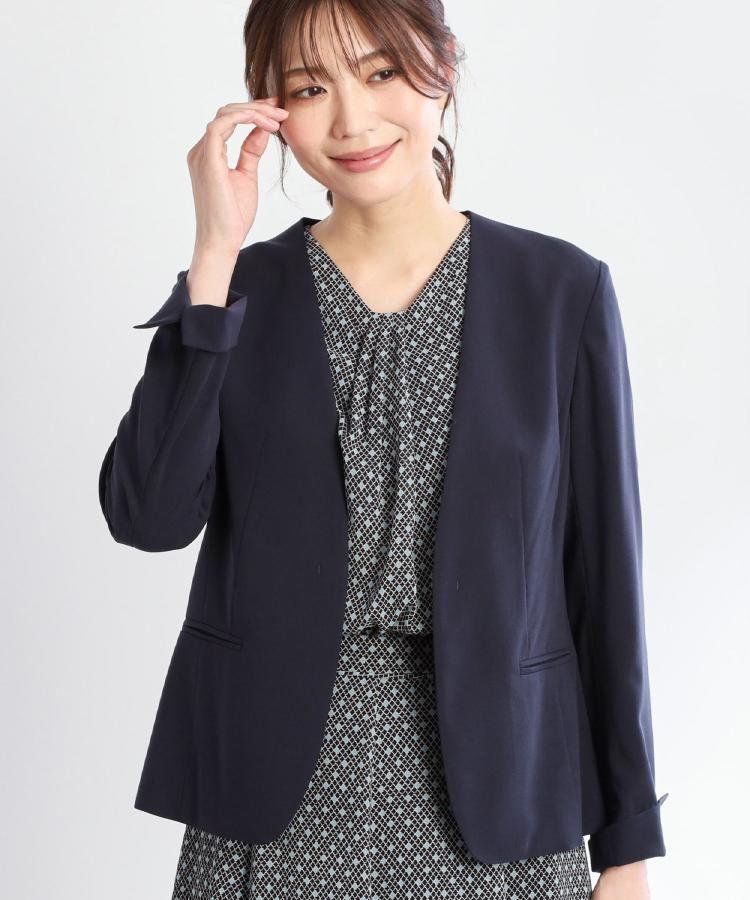 【リフレクト/Reflect】の【接触冷感/洗える/セットアップ可/秋まで着られる◎】ノーカラージャケット インテリア・キッズ・メンズ・レディースファッション・服の通販 founy(ファニー) 　ファッション　Fashion　レディースファッション　Fashion for Women　アウター　Coat / Outerwear Collection　レディースジャケット・軽アウター　Jackets　ノーカラージャケット / シンプル上品コーデ　Collarless Jackets　エアリー　Airy Texture　ジャケット　Jacket, Outerwear　スリット　Slit, Slit Detail　セットアップ　Set-Up, Coordinated Outfit　夏　Summer　洗える　Machine Washable　秋　Autumn　ネイビー|ID: prp329100004610602 ipo3291000000032988875