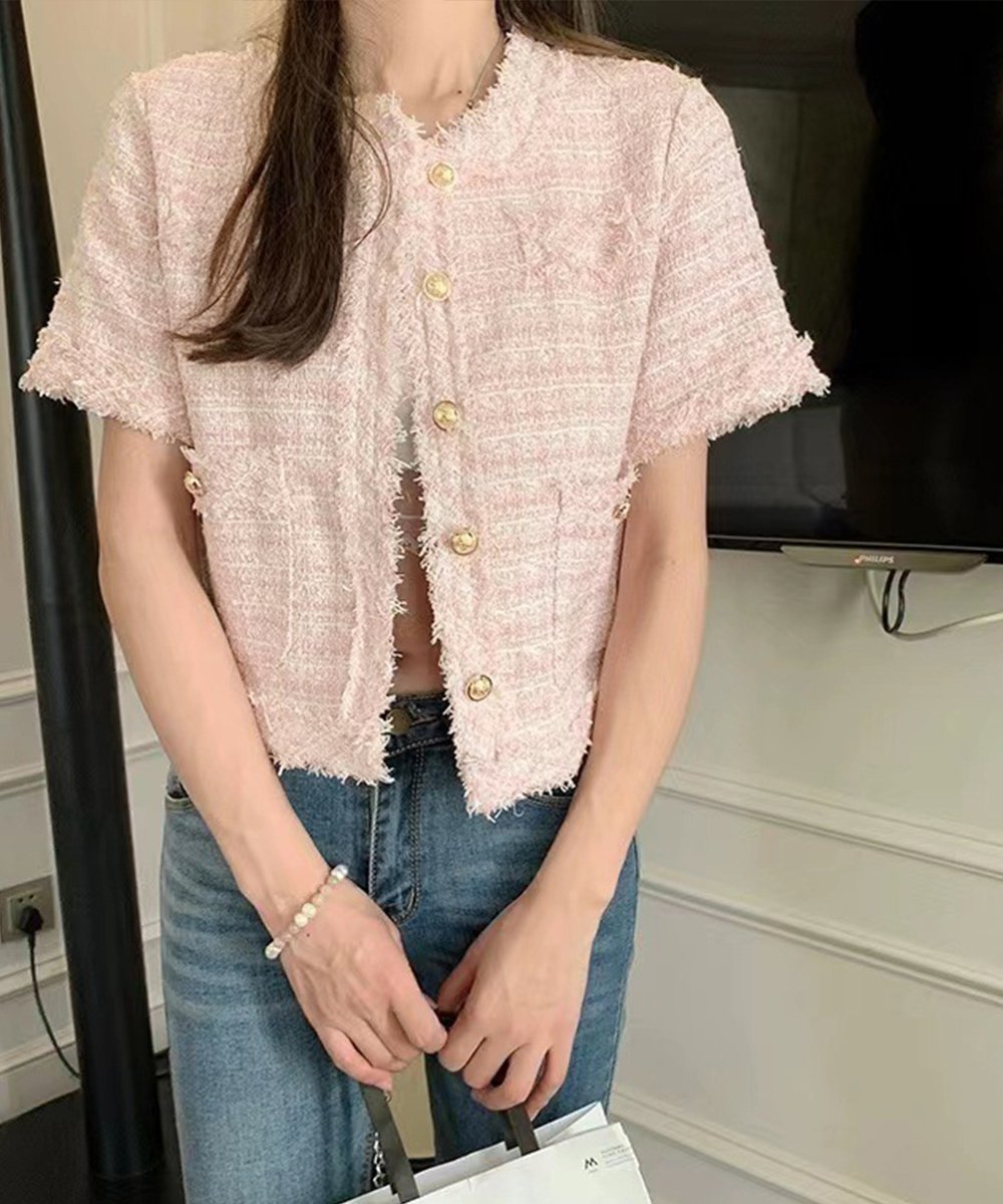 【ミニミニストア/miniministore】の半袖ツイード風ジャケット レディース夏服 インテリア・キッズ・メンズ・レディースファッション・服の通販 founy(ファニー) 　ファッション　Fashion　レディースファッション　Fashion for Women　アウター　Coat / Outerwear Collection　レディースジャケット・軽アウター　Jackets　ショート　Short, Short Length　ジャケット　Jacket, Outerwear　セレモニー　Ceremony　ツイード　Twill, Twill Weave　エレガント 上品　Elegant　半袖　Short Sleeve, Half Sleeve　夏　Summer　春　Spring　S/S・春夏　SS, Spring/Summer, Warm Season　ビジネス 仕事 通勤　Business / Work / Commuting　ピンク|ID: prp329100004610893 ipo3291000000032993032