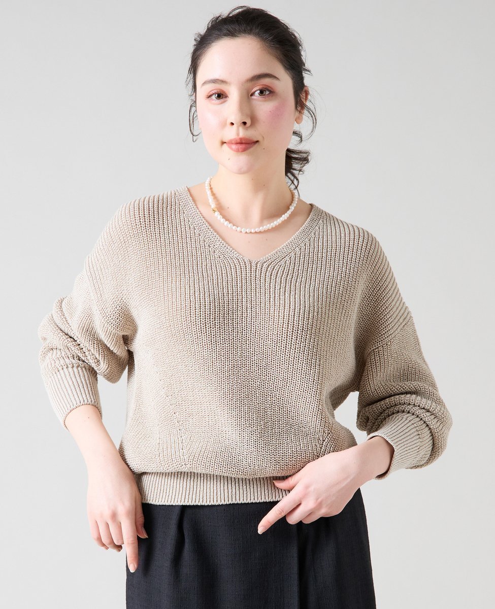 【ティアラ/Tiara】の片畦Vネックニット インテリア・キッズ・メンズ・レディースファッション・服の通販 founy(ファニー) 　ファッション　Fashion　レディースファッション　Fashion for Women　トップス・カットソー　Cut & Sew Tops　ニット　Knit Tops & Sweaters　Vネックトップス　V-Neck Tops / V-Cut Neckline Shirts　春　Spring　畦　Ribbed Knit　ベージュ|ID: prp329100004610999 ipo3291000000033199695