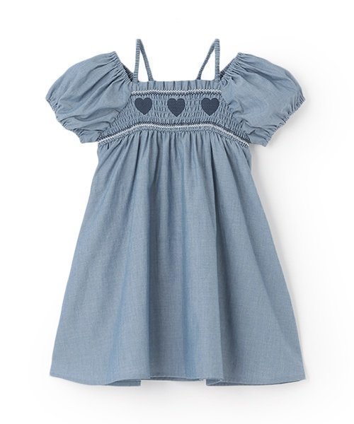 【ナルミヤ オンライン/NARUMIYA ONELINE / KIDS】のハートスモッキングワンピース インテリア・キッズ・メンズ・レディースファッション・服の通販 founy(ファニー) 　ファッション　Fashion　キッズファッション　Fashion for Kids　ワンピース　Dresses　ポケット　Pocket, Pocket Detail　ブルー|ID: prp329100004611165 ipo3291000000033507702