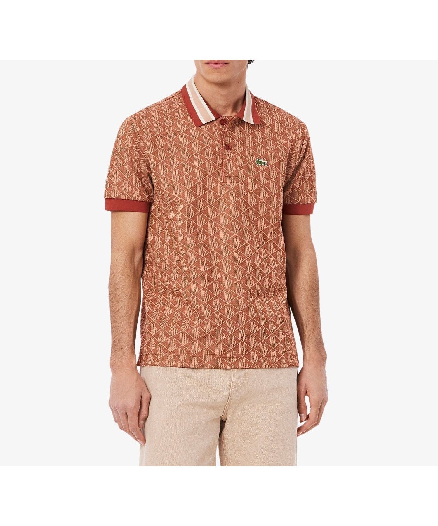 【ラコステ/LACOSTE / MEN】のモノグラムジャカード半袖ポロシャツ インテリア・キッズ・メンズ・レディースファッション・服の通販 founy(ファニー) 　ファッション　Fashion　メンズファッション　Fashion for Men　エレガント 上品　Elegant　クラシック　Classic, Timeless Style　ジャカード／ジャガード　Jacquard, Woven Pattern　ボーダー　Border, Stripe　ポロシャツ　Polo Shirt, Collared Tee　モチーフ　Motif, Design Theme　半袖　Short Sleeve, Half Sleeve　ブラウン|ID: prp329100004611415 ipo3291000000032999470