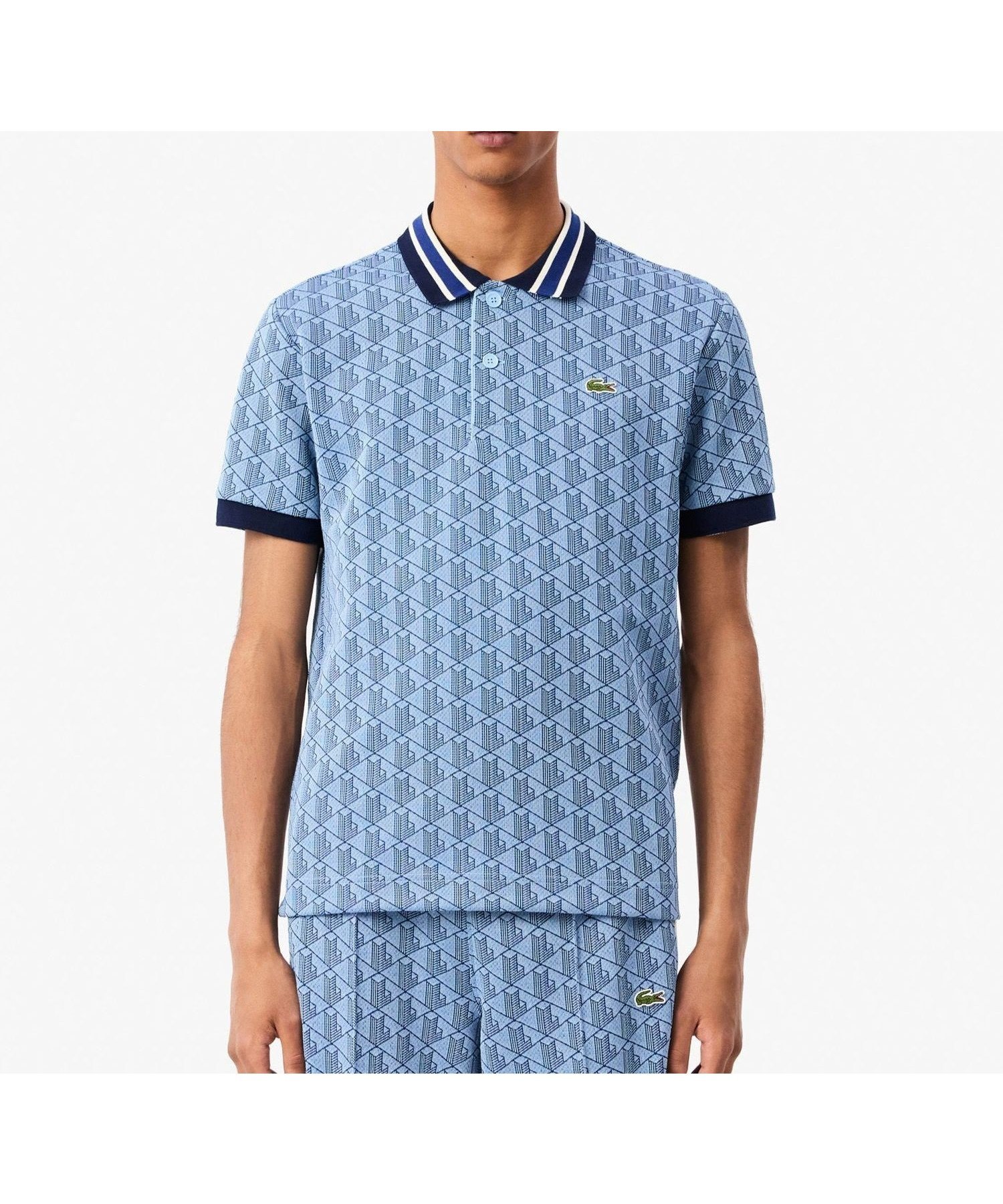 【ラコステ/LACOSTE / MEN】のモノグラムジャカード半袖ポロシャツ インテリア・キッズ・メンズ・レディースファッション・服の通販 founy(ファニー) 　ファッション　Fashion　メンズファッション　Fashion for Men　エレガント 上品　Elegant　クラシック　Classic, Timeless Style　ジャカード／ジャガード　Jacquard, Woven Pattern　ボーダー　Border, Stripe　ポロシャツ　Polo Shirt, Collared Tee　モチーフ　Motif, Design Theme　半袖　Short Sleeve, Half Sleeve　ブルー|ID: prp329100004611415 ipo3291000000032999472