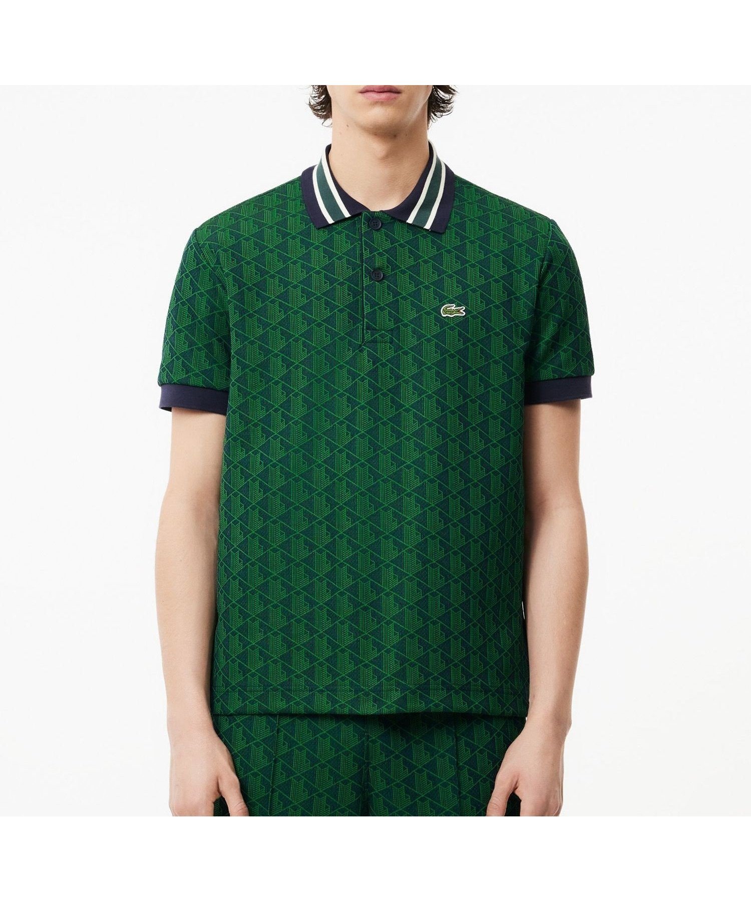 【ラコステ/LACOSTE / MEN】のモノグラムジャカード半袖ポロシャツ インテリア・キッズ・メンズ・レディースファッション・服の通販 founy(ファニー) 　ファッション　Fashion　メンズファッション　Fashion for Men　エレガント 上品　Elegant　クラシック　Classic, Timeless Style　ジャカード／ジャガード　Jacquard, Woven Pattern　ボーダー　Border, Stripe　ポロシャツ　Polo Shirt, Collared Tee　モチーフ　Motif, Design Theme　半袖　Short Sleeve, Half Sleeve　グリーン|ID: prp329100004611415 ipo3291000000032999473