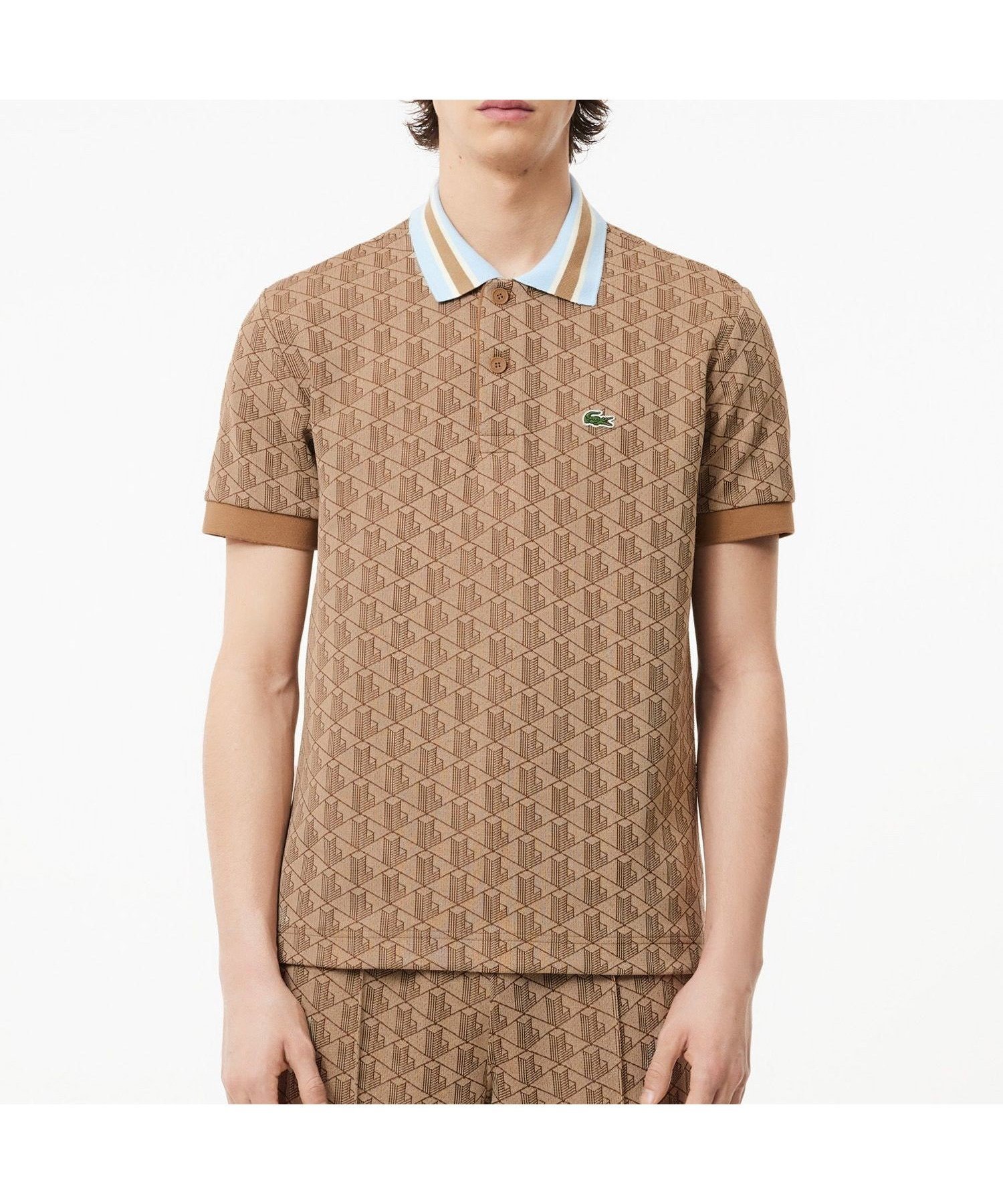 【ラコステ/LACOSTE / MEN】のモノグラムジャカード半袖ポロシャツ インテリア・キッズ・メンズ・レディースファッション・服の通販 founy(ファニー) 　ファッション　Fashion　メンズファッション　Fashion for Men　エレガント 上品　Elegant　クラシック　Classic, Timeless Style　ジャカード／ジャガード　Jacquard, Woven Pattern　ボーダー　Border, Stripe　ポロシャツ　Polo Shirt, Collared Tee　モチーフ　Motif, Design Theme　半袖　Short Sleeve, Half Sleeve　ベージュ|ID: prp329100004611415 ipo3291000000032999474
