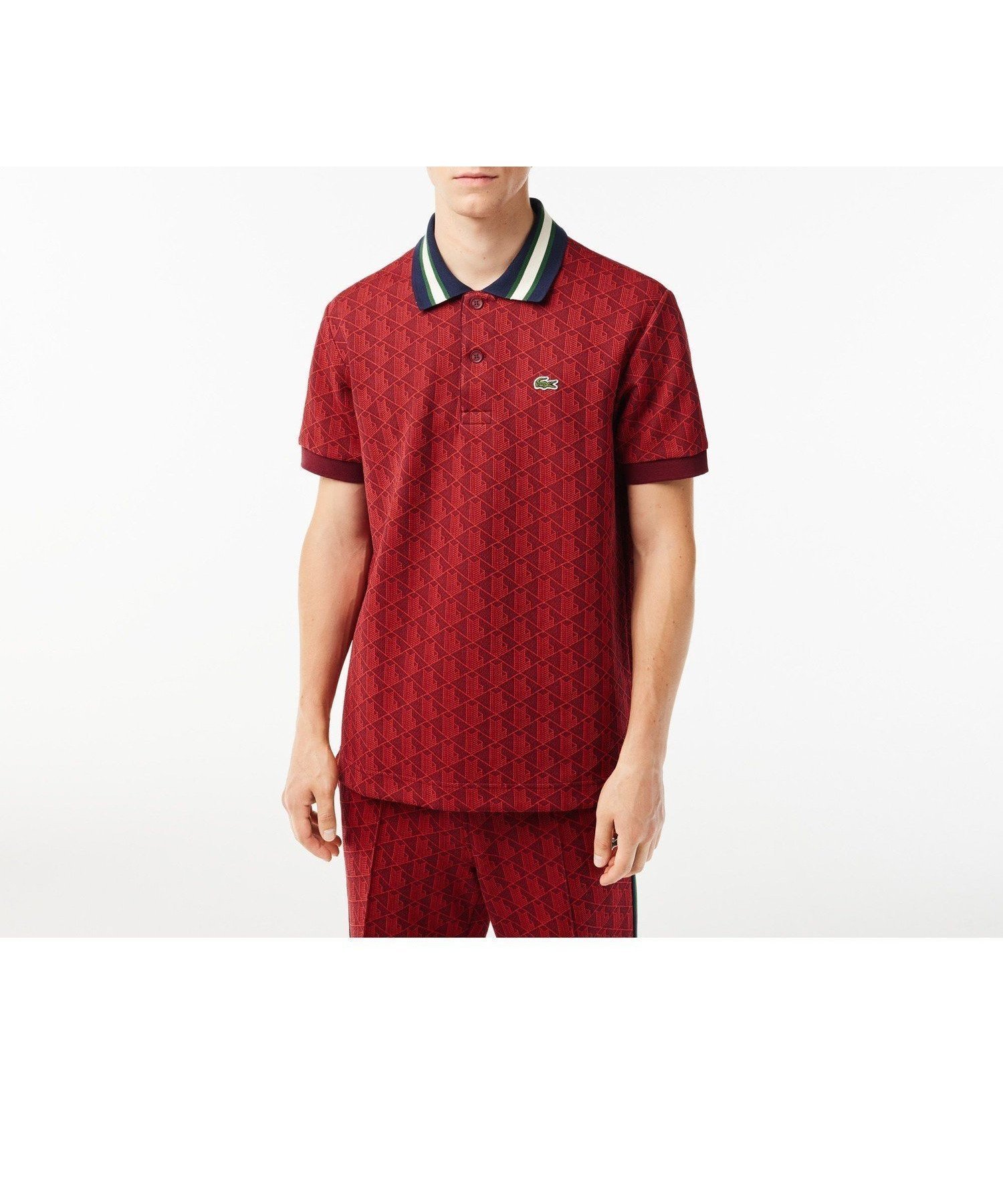 【ラコステ/LACOSTE / MEN】のモノグラムジャカード半袖ポロシャツ インテリア・キッズ・メンズ・レディースファッション・服の通販 founy(ファニー) 　ファッション　Fashion　メンズファッション　Fashion for Men　エレガント 上品　Elegant　クラシック　Classic, Timeless Style　ジャカード／ジャガード　Jacquard, Woven Pattern　ボーダー　Border, Stripe　ポロシャツ　Polo Shirt, Collared Tee　モチーフ　Motif, Design Theme　半袖　Short Sleeve, Half Sleeve　レッド|ID: prp329100004611415 ipo3291000000032999477