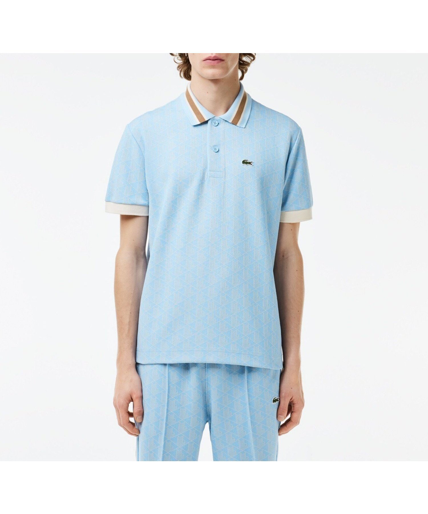 【ラコステ/LACOSTE / MEN】のモノグラムジャカード半袖ポロシャツ インテリア・キッズ・メンズ・レディースファッション・服の通販 founy(ファニー) 　ファッション　Fashion　メンズファッション　Fashion for Men　エレガント 上品　Elegant　クラシック　Classic, Timeless Style　ジャカード／ジャガード　Jacquard, Woven Pattern　ボーダー　Border, Stripe　ポロシャツ　Polo Shirt, Collared Tee　モチーフ　Motif, Design Theme　半袖　Short Sleeve, Half Sleeve　ライトブルー|ID: prp329100004611415 ipo3291000000032999478