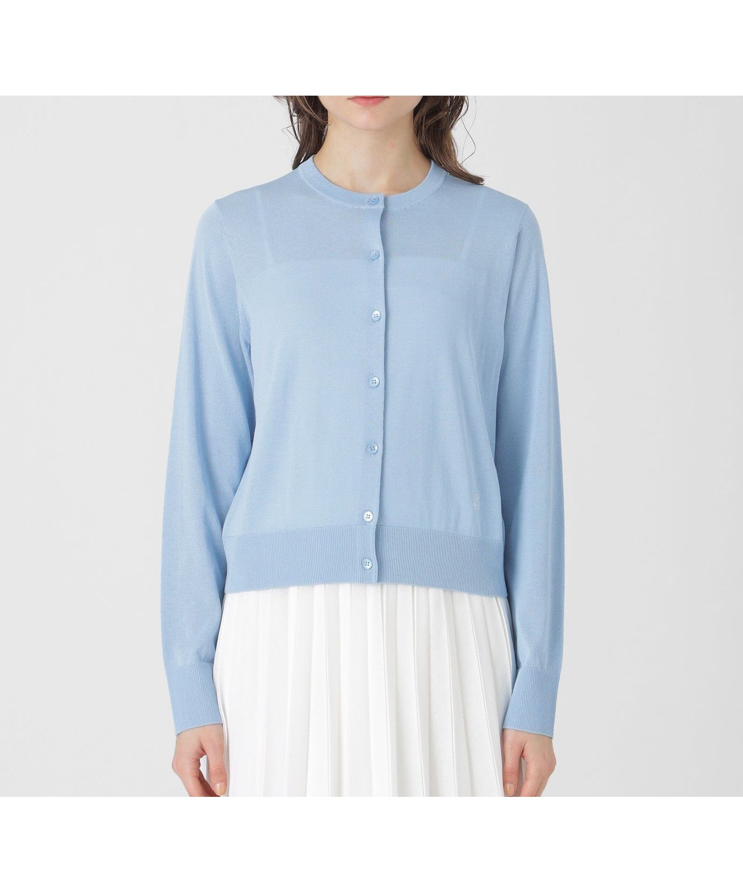 【ブルーレーベル クレストブリッジ/BLUE LABEL CRESTBRIDGE】のクールファインニットクルーネックカーディガン インテリア・キッズ・メンズ・レディースファッション・服の通販 founy(ファニー) 　ファッション　Fashion　レディースファッション　Fashion for Women　トップス・カットソー　Cut & Sew Tops　ニット　Knit Tops & Sweaters　カーディガン・羽織り　Layered Style Cardigans　カーディガン　Cardigan, Knitwear　コンパクト　Compact, Small Size　シンプル　Simple, Minimal　フィット　Fit, Slim Fit　ベーシック　Basic, Essential　吸水　Absorbent, Quick-Dry　サックス|ID: prp329100004612010 ipo3291000000033007223