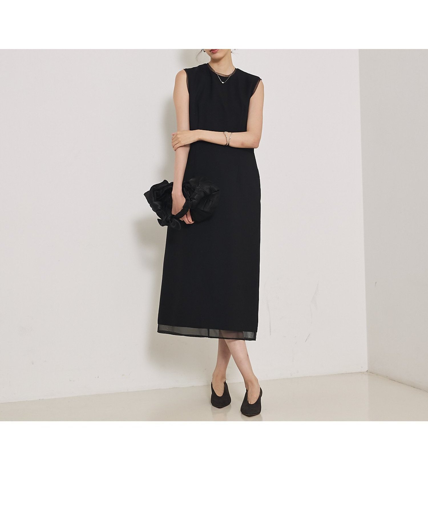 【カリテ/qualite】のTWツイルワンピース インテリア・キッズ・メンズ・レディースファッション・服の通販 founy(ファニー) 　ファッション　Fashion　レディースファッション　Fashion for Women　ワンピース　Dresses　オケージョン　Occasion Wear　カーディガン　Cardigan, Knitwear　クラッチ　Clutch, Clutch Bag　シアー　Sheer, See-Through　ショート　Short, Short Length　シルバー　Silver, Metallic Silver　シンプル　Simple, Minimal　ジャケット　Jacket, Outerwear　ツイル　Twist, Twisted Detail　パール　Pearl, Pearl Accent　フォーマル　Formal, Dressy　エレガント 上品　Elegant　無地　Plain, Solid Color　秋　Autumn　ブラック|ID: prp329100004612122 ipo3291000000033610477