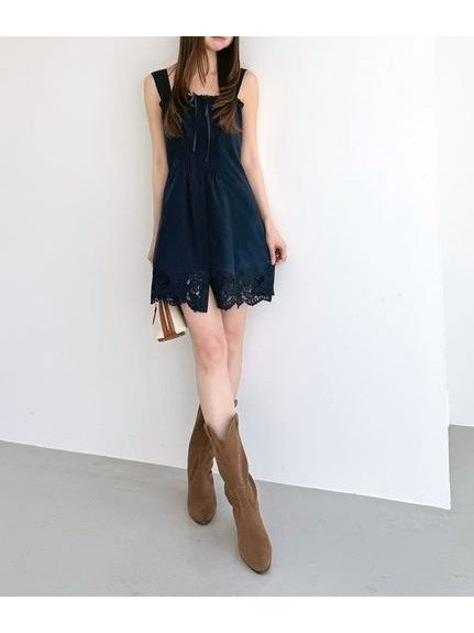 【スナイデル/SNIDEL】のレーストリムコットンミニワンピース インテリア・キッズ・メンズ・レディースファッション・服の通販 founy(ファニー) 　ファッション　Fashion　レディースファッション　Fashion for Women　ワンピース　Dresses　ウェーブ　Wavy Pattern　クラシカル　Classical, Vintage-Inspired　今季　This Season, Current Season　ストレート　Straight, Straight Cut　トレンド　Trend, Trending Now　フェミニン　Feminine, Girly　フロント　Front, Front Design　リボン　Ribbon, Bow　レース　Lace, Lace Fabric　ロマンティック　Romantic, Feminine Style　おすすめ　Recommended / Our Picks　NVY[089]|ID: prp329100004612188 ipo3291000000033008893
