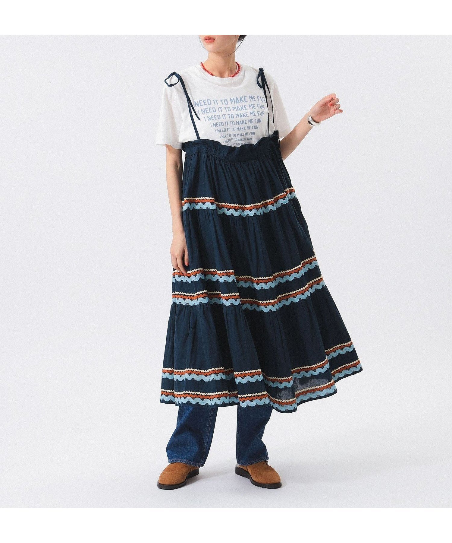 【ビームス ウイメン/BEAMS】の【7/25再値下げ】【セットアップ可能】【別注】trepied / テープ ティアード スカート インテリア・キッズ・メンズ・レディースファッション・服の通販 founy(ファニー) 　ファッション　Fashion　レディースファッション　Fashion for Women　セットアップ　Matching Sets　スカート・ミニ/ミディ/マキシ　Skirts / Mini, Midi & Maxi Skirts　スカート　Skirts　ティアードスカート　Tiered Skirts　おすすめ　Recommended / Our Picks　エスニック　Ethnic Style　カラフル　Colorful Design　ギャザー　Gathered, Ruffled　シンプル　Simple, Minimal　セットアップ　Set-Up, Coordinated Outfit　ティアード　Tiered, Tiered Style　リボン　Ribbon, Bow　別注　Limited Edition, Custom Order　NAVY|ID: prp329100004612201 ipo3291000000033249382