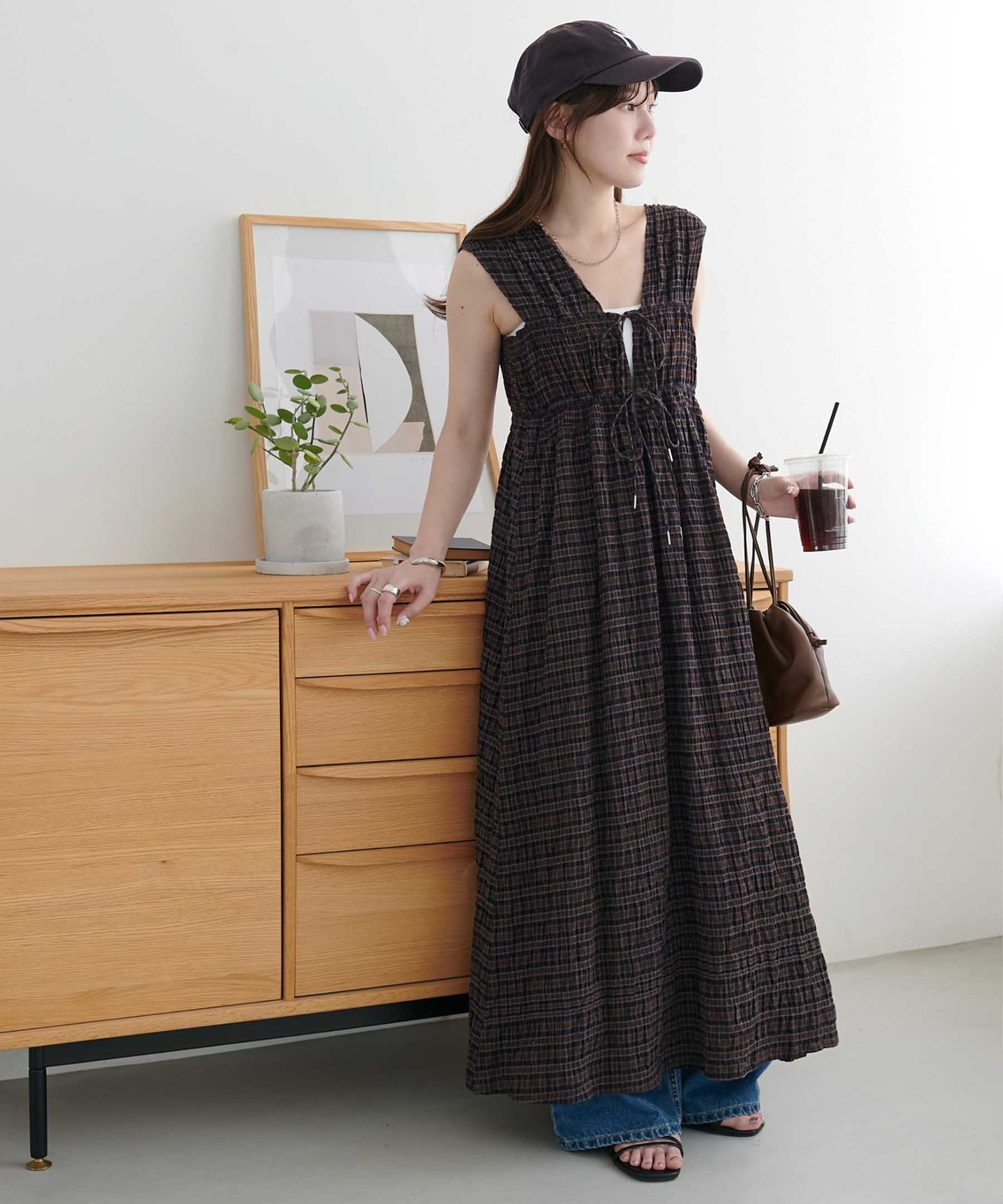 【ディスコート/Discoat】のシャーリングチェックノースリワンピース 人気、トレンドファッション・服の通販 founy(ファニー) 　ファッション　Fashion　レディースファッション　Fashion for Women　ワンピース　Dresses　 other-1|ID: prp329100004612226 ipo3291000000033009427