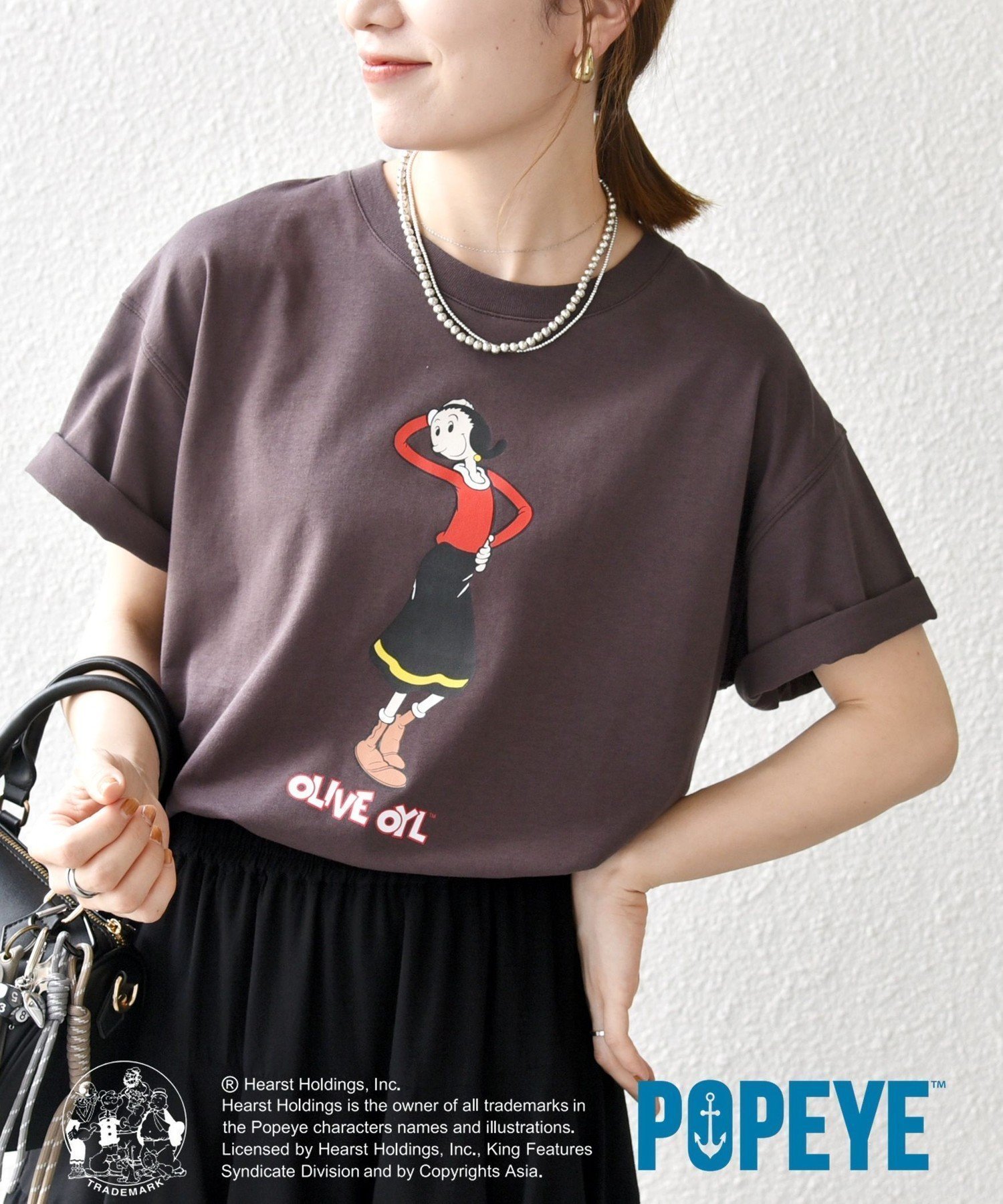 【シップス フォー ウィメン/SHIPS】のSHIPS any 洗濯機可能 OLIVE OYL(TM) プリント TEE インテリア・キッズ・メンズ・レディースファッション・服の通販 founy(ファニー) 　ファッション　Fashion　レディースファッション　Fashion for Women　オイル　Body Oil　キャラクター　Character, Licensed Characters　クラシック　Classic, Timeless Style　デニム　Denim, Jeans Material　人気　Popular, Best Seller　プリント　Print, Printed Pattern　ボトム　Bottoms, Lower Wear　2025年　2025　2025春夏・S/S　Spring/Summer 2025 SS25　ブラウン|ID: prp329100004612281 ipo3291000000033433139