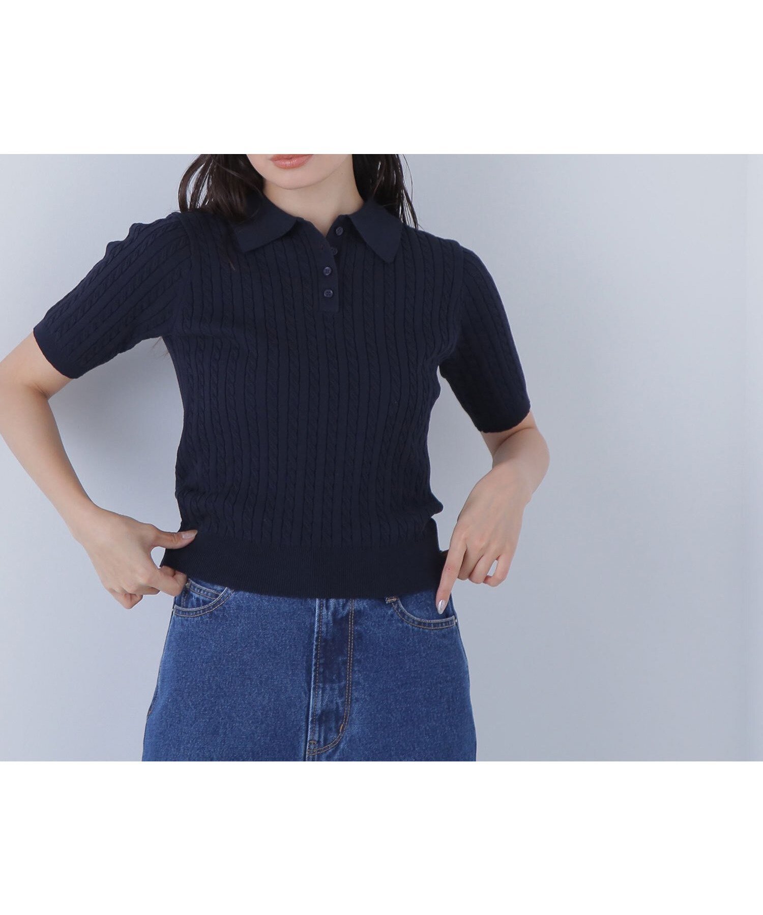 【ナチュラル ビューティー ベーシック/NATURAL BEAUTY BASIC】のケーブルポロニット インテリア・キッズ・メンズ・レディースファッション・服の通販 founy(ファニー) 　ファッション　Fashion　レディースファッション　Fashion for Women　トップス・カットソー　Cut & Sew Tops　ニット　Knit Tops & Sweaters　おすすめ　Recommended / Our Picks　トレンド　Trend, Trending Now　ベーシック　Basic, Essential　ネイビー|ID: prp329100004612574 ipo3291000000033014306