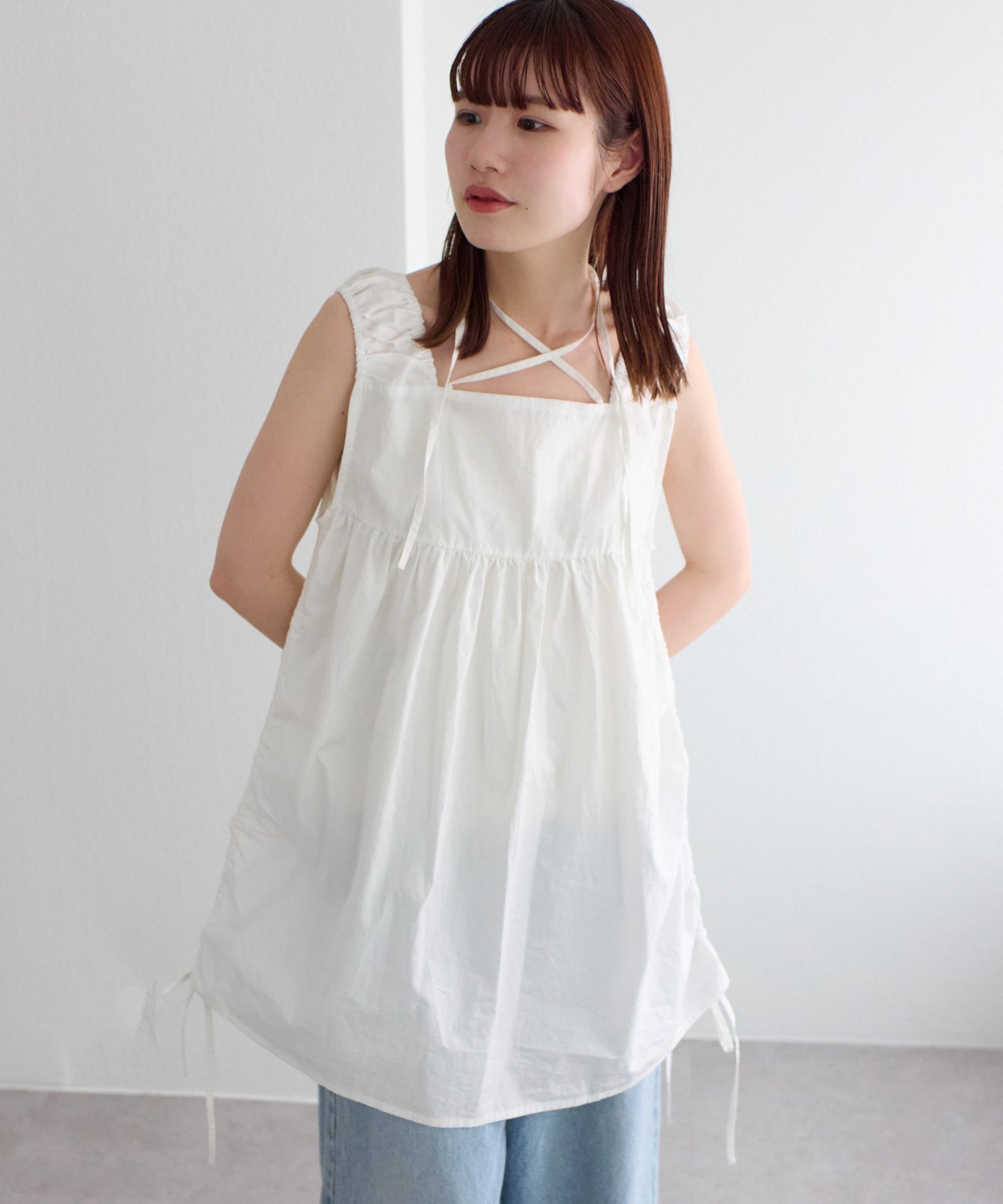 【ディスコート/Discoat】の【umm.】サイドドロストノースリワンピース インテリア・キッズ・メンズ・レディースファッション・服の通販 founy(ファニー) 　ファッション　Fashion　レディースファッション　Fashion for Women　ワンピース　Dresses　ギャザー　Gathered, Ruffled　トレンド　Trend, Trending Now　リボン　Ribbon, Bow　オフホワイト|ID: prp329100004612595 ipo3291000000033014465