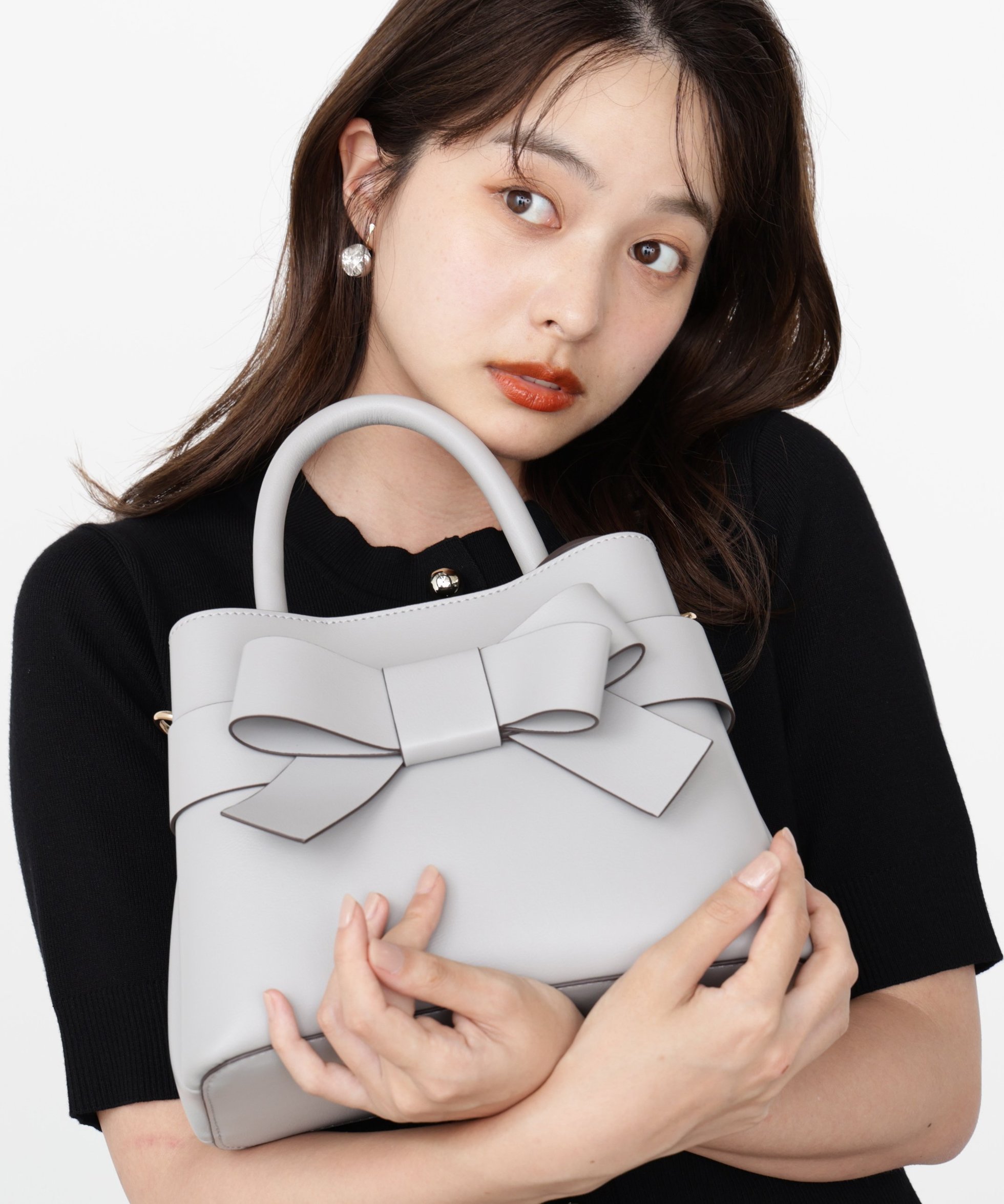 【プロポーション ボディドレッシング/PROPORTION BODY DRESSING】のフロントリボンバッグ インテリア・キッズ・メンズ・レディースファッション・服の通販 founy(ファニー) 　ファッション　Fashion　レディースファッション　Fashion for Women　バッグ　Bags　グレー|ID: prp329100004612638 ipo3291000000033130277