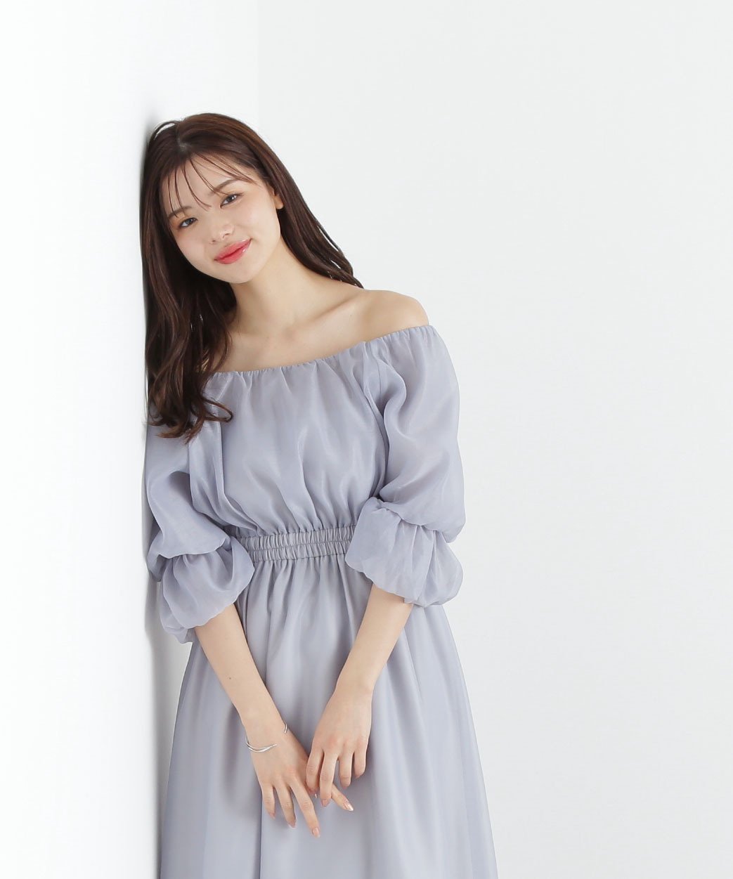 【プロポーション ボディドレッシング/PROPORTION BODY DRESSING】のバルーンスリーブワンピース インテリア・キッズ・メンズ・レディースファッション・服の通販 founy(ファニー) 　ファッション　Fashion　レディースファッション　Fashion for Women　ワンピース　Dresses　シアー　Sheer, See-Through　スリーブ　Sleeve, Long Sleeve / Short Sleeve　デコルテ　Décolleté, Neckline　バルーン　Balloon, Balloon Silhouette　フェミニン　Feminine, Girly　ブルーグレー|ID: prp329100004612652 ipo3291000000033068106