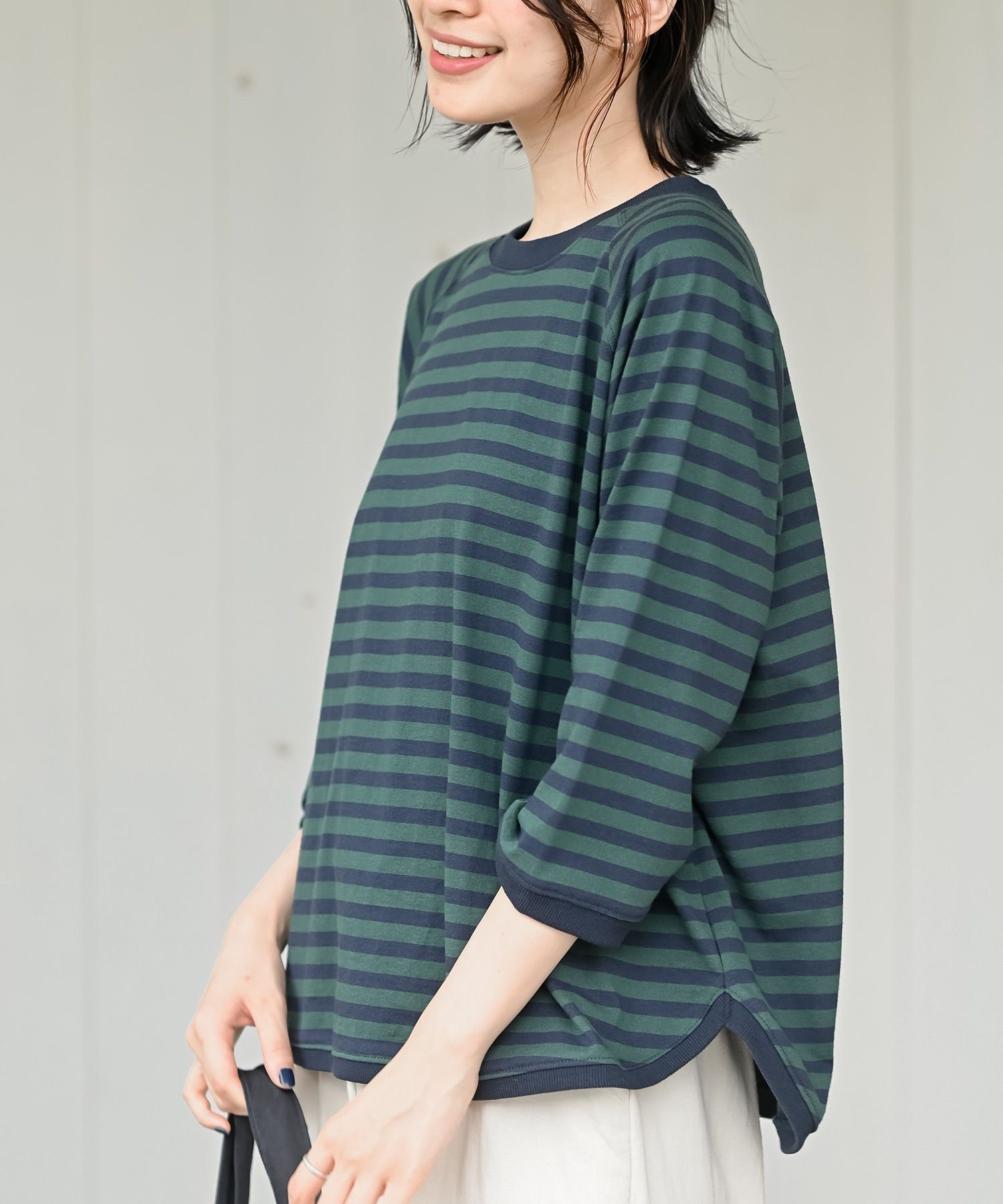 【アールピーエス/rps】のリブ切替7分袖ボーダーT インテリア・キッズ・メンズ・レディースファッション・服の通販 founy(ファニー) 　ファッション　Fashion　レディースファッション　Fashion for Women　トップス・カットソー　Cut & Sew Tops　シンプル　Simple, Minimal　スリーブ　Sleeve, Long Sleeve / Short Sleeve　バランス　Balance, Style Balance　ボーダー　Border, Stripe　ロング　Long, Long-Length　切替　Switching, Contrast Panel　グリーン|ID: prp329100004612686 ipo3291000000033272053