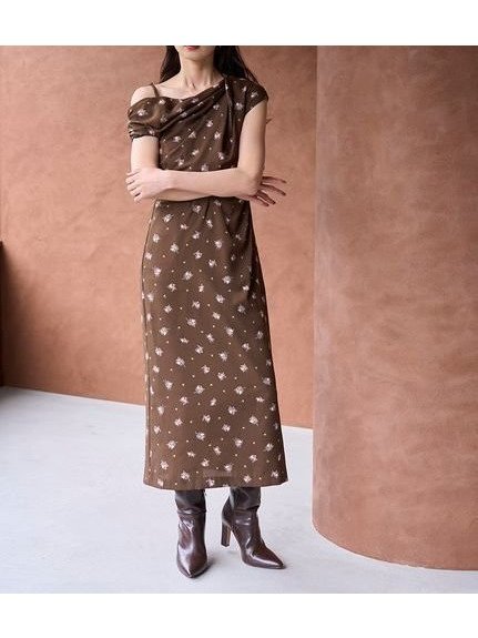【スナイデル/SNIDEL】のフラワープリントドレープワンピース インテリア・キッズ・メンズ・レディースファッション・服の通販 founy(ファニー) 　ファッション　Fashion　レディースファッション　Fashion for Women　ワンピース　Dresses　ギャザー　Gathered, Ruffled　ストレート　Straight, Straight Cut　トレンド　Trend, Trending Now　ドレープ　Drape, Draping Fabric　バランス　Balance, Style Balance　フェミニン　Feminine, Girly　プリント　Print, Printed Pattern　ロング　Long, Long-Length　おすすめ　Recommended / Our Picks　BRW[058]|ID: prp329100004612836 ipo3291000000033017240