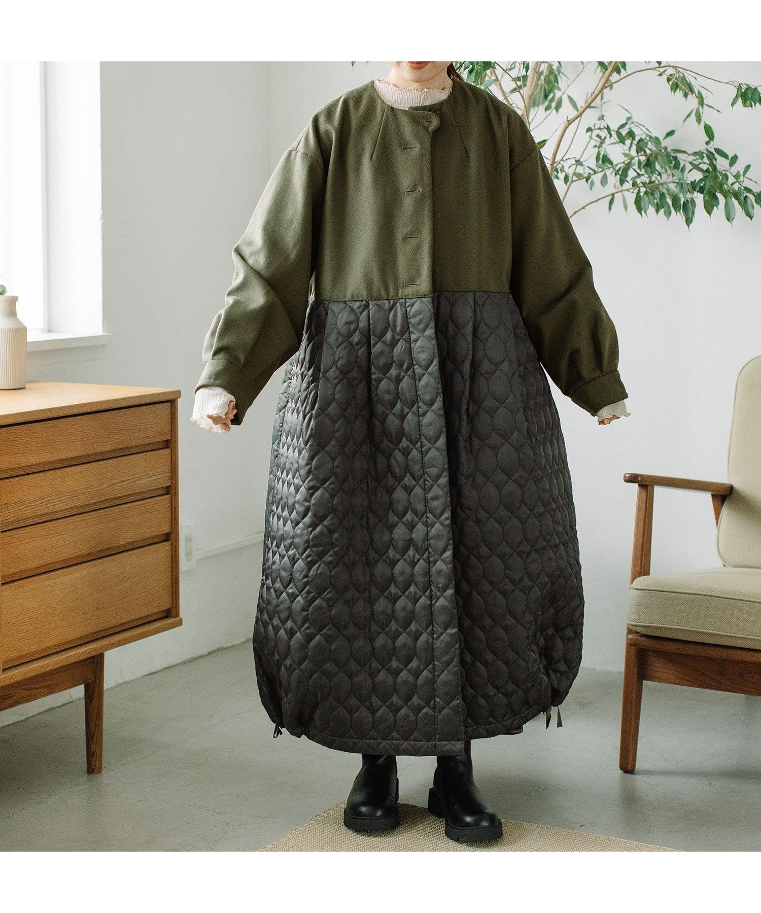 【プードゥドゥ/POU DOU DOU】のフラノ×キルティングボリュームコート 人気、トレンドファッション・服の通販 founy(ファニー) 　ファッション　Fashion　レディースファッション　Fashion for Women　アウター　Coat / Outerwear Collection　コート・ロングコート・ピーコート　Long Coats, Peacoats & More　キルティング　Quilted, Quilting　スマート　Smart, Elegant　ポケット　Pocket, Pocket Detail　 other-1|ID: prp329100004613041 ipo3291000000033019019