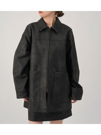 【エミ/emmi】のフェイクレザーダブルジップブルゾン 人気、トレンドファッション・服の通販 founy(ファニー) 　ファッション　Fashion　レディースファッション　Fashion for Women　アウター　Coat / Outerwear Collection　ブルゾンジャケット・スポーティアウター　Blouson Jackets　おすすめ　Recommended / Our Picks　スクエア　Square, Square Shape　セットアップ　Set-Up, Coordinated Outfit　フロント　Front, Front Design　プリーツ　Pleats, Pleated　ポケット　Pocket, Pocket Detail　 other-1|ID: prp329100004613058 ipo3291000000033019199