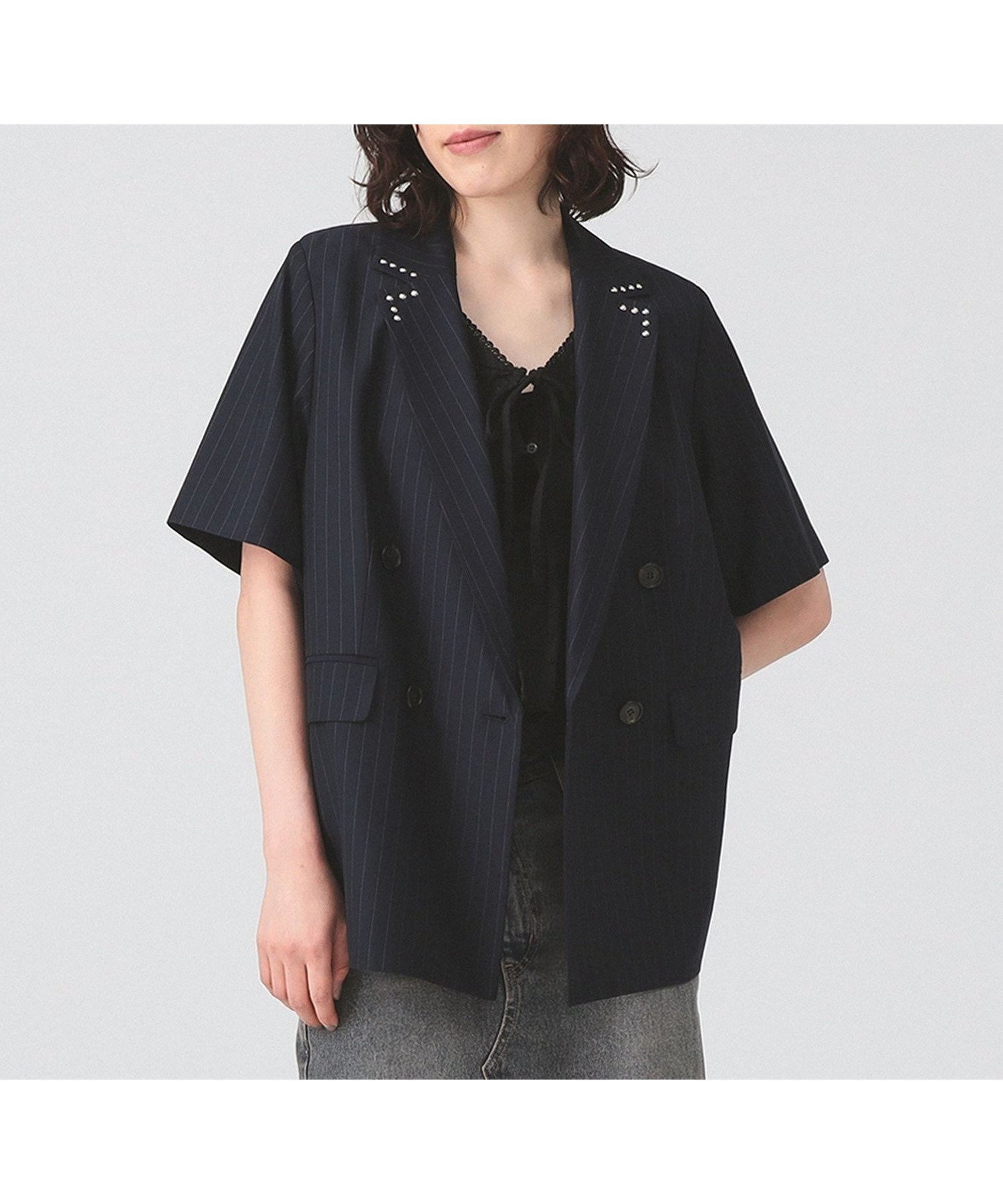 【ビームス ウイメン/BEAMS】のラペル ドット ハーフスリーブ ジャケット インテリア・キッズ・メンズ・レディースファッション・服の通販 founy(ファニー) 　ファッション　Fashion　レディースファッション　Fashion for Women　アウター　Coat / Outerwear Collection　レディースジャケット・軽アウター　Jackets　カットソー　Cut and Sewn Top　ジャケット　Jacket, Outerwear　スリーブ　Sleeve, Long Sleeve / Short Sleeve　トレンド　Trend, Trending Now　ドット　Polka Dot, Dot Pattern　ハーフ　Half, Half-Length　ベーシック　Basic, Essential　今季　This Season, Current Season　NAVY_st|ID: prp329100004613083 ipo3291000000033019396