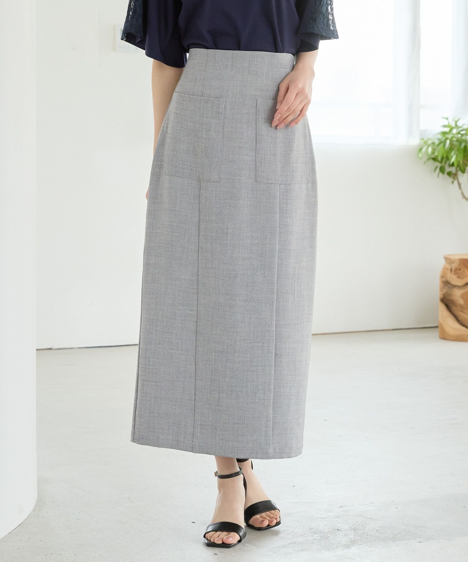 【アンデミュウ/Andemiu】のアサチョウIラインスカート インテリア・キッズ・メンズ・レディースファッション・服の通販 founy(ファニー) 　ファッション　Fashion　レディースファッション　Fashion for Women　スカート　Skirts　おすすめ　Recommended / Our Picks　ジャケット　Jacket, Outerwear　フロント　Front, Front Design　ポケット　Pocket, Pocket Detail　リネン　Linen, Linen Fabric　ビジネス 仕事 通勤　Business / Work / Commuting　グレー|ID: prp329100004613486 ipo3291000000033267145
