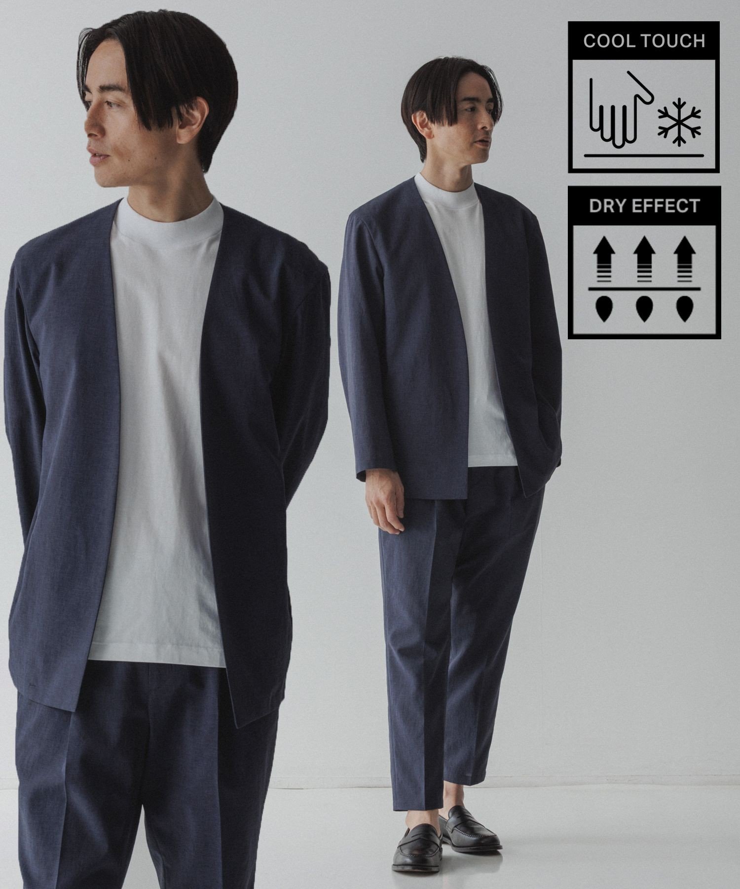【アダムエロペ /ADAM ET ROPE' / MEN】の【RIRANCHA】サマーセットアップ / ノーカラージャケット スラックス / イージーケア / 接触冷感 / 吸水速乾 インテリア・キッズ・メンズ・レディースファッション・服の通販 founy(ファニー) 　ファッション　Fashion　メンズファッション　Fashion for Men　セットアップ　Matching Sets　サマー　Summer, Summer Style　ジャケット　Jacket, Outerwear　スラックス　Slacks, Dress Pants　セットアップ　Set-Up, Coordinated Outfit　吸水　Absorbent, Quick-Dry　夏　Summer　洗える　Machine Washable　ネイビー系(41)|ID: prp329100004613784 ipo3291000000033031154
