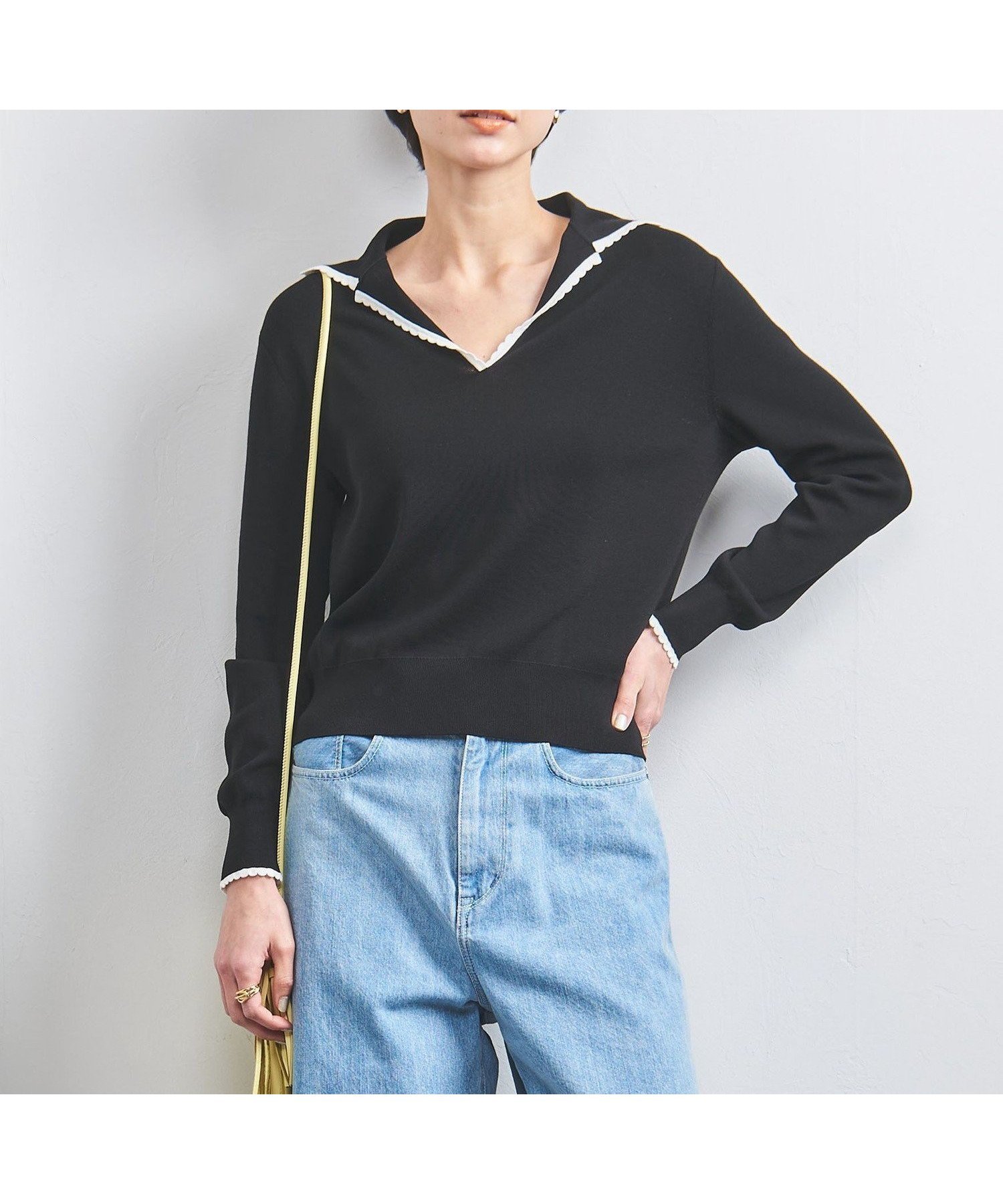 【ユナイテッドアローズ/UNITED ARROWS】のスカラップレース セーラーカラー ニット インテリア・キッズ・メンズ・レディースファッション・服の通販 founy(ファニー) 　ファッション　Fashion　レディースファッション　Fashion for Women　トップス・カットソー　Cut & Sew Tops　ニット　Knit Tops & Sweaters　スカラップ　Scallop, Scalloped Edge　レース　Lace, Lace Fabric　BLACK|ID: prp329100004613915 ipo3291000000033033027