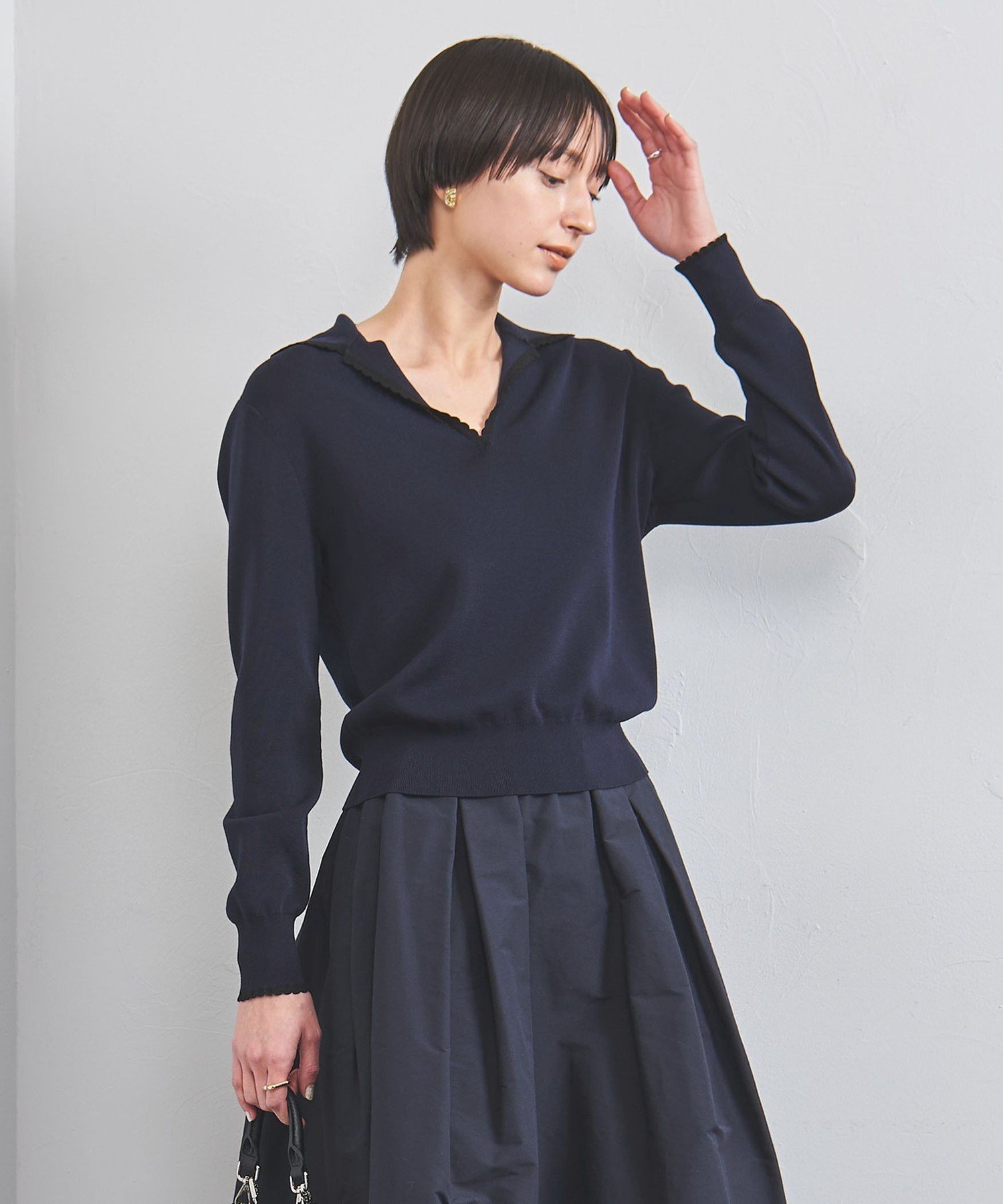 【ユナイテッドアローズ/UNITED ARROWS】のスカラップレース セーラーカラー ニット インテリア・キッズ・メンズ・レディースファッション・服の通販 founy(ファニー) 　ファッション　Fashion　レディースファッション　Fashion for Women　トップス・カットソー　Cut & Sew Tops　ニット　Knit Tops & Sweaters　スカラップ　Scallop, Scalloped Edge　レース　Lace, Lace Fabric　NAVY|ID: prp329100004613915 ipo3291000000033033029