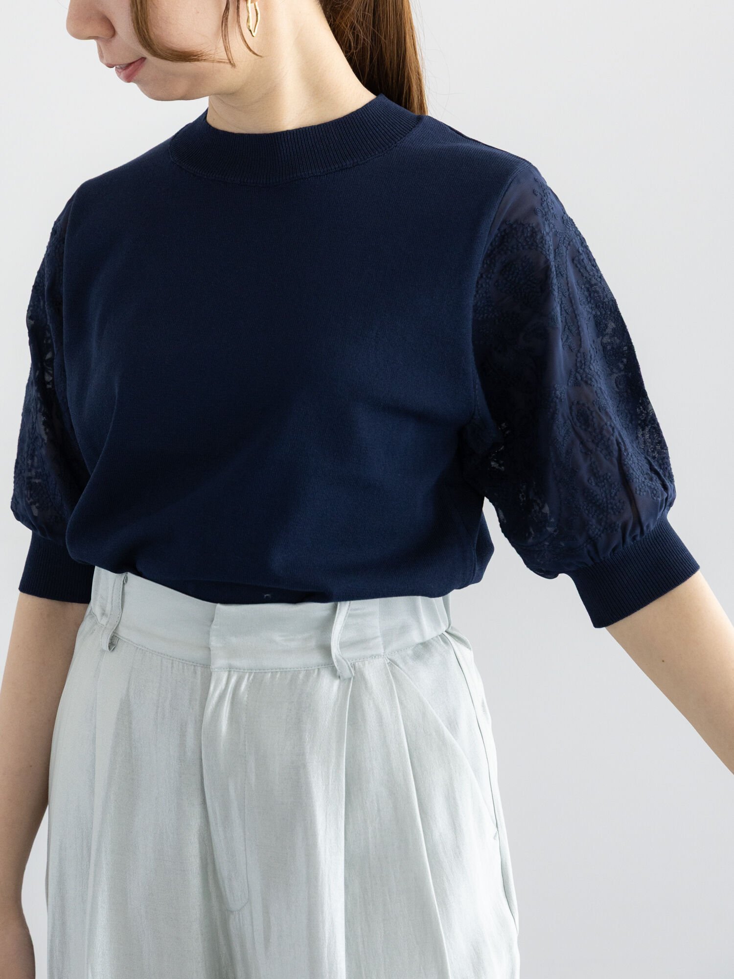 【テチチ/Te chichi】のエンブロイダリースリーブニット インテリア・キッズ・メンズ・レディースファッション・服の通販 founy(ファニー) 　ファッション　Fashion　レディースファッション　Fashion for Women　トップス・カットソー　Cut & Sew Tops　ニット　Knit Tops & Sweaters　ベーシック　Basic, Essential　人気　Popular, Best Seller　夏　Summer　ネイビー|ID: prp329100004613923 ipo3291000000033033185