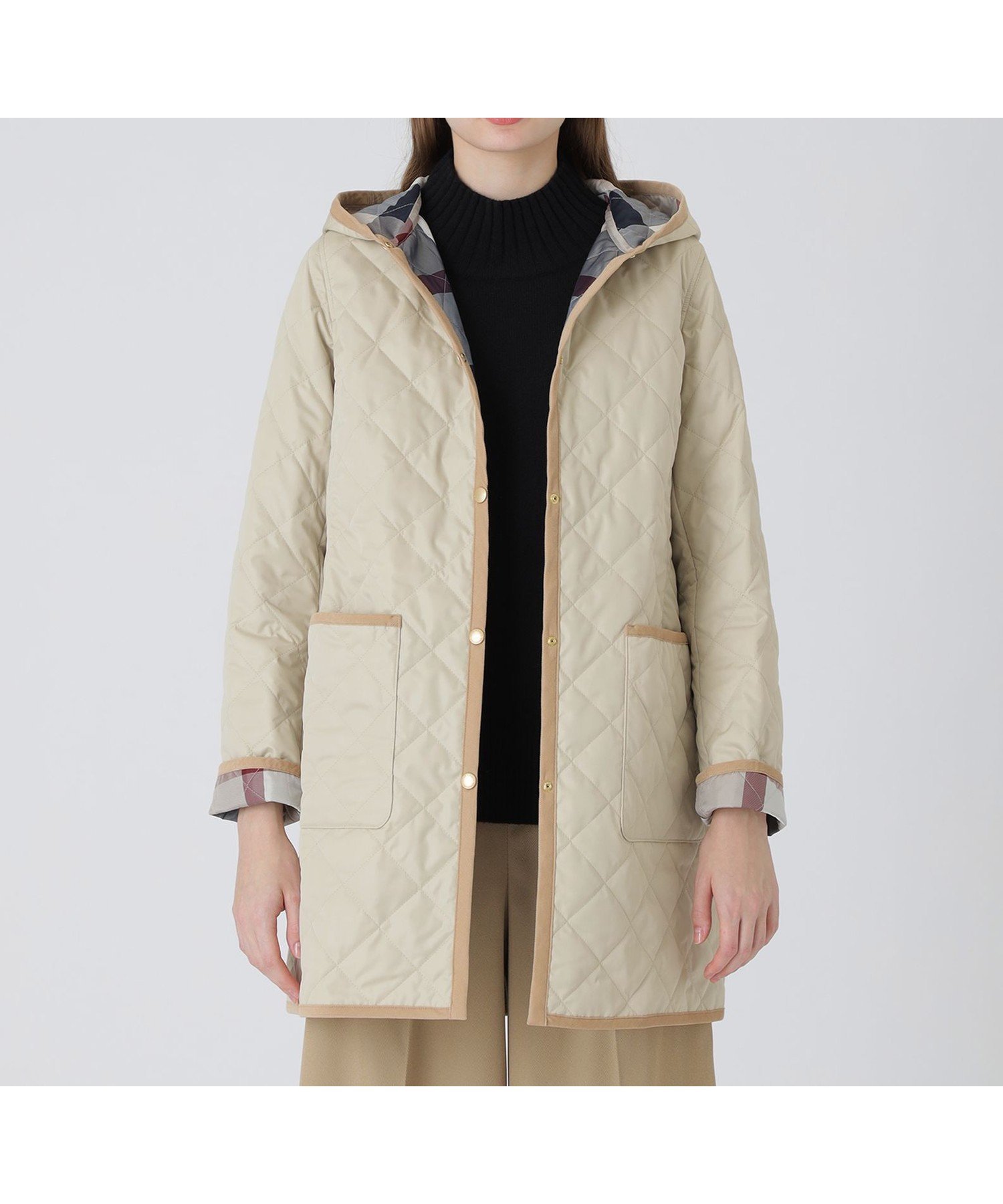 【ブルーレーベル クレストブリッジ/BLUE LABEL CRESTBRIDGE】のナチュラルタフタキルティングコート インテリア・キッズ・メンズ・レディースファッション・服の通販 founy(ファニー) 　ファッション　Fashion　レディースファッション　Fashion for Women　アウター　Coat / Outerwear Collection　コート・ロングコート・ピーコート　Long Coats, Peacoats & More　キルティング　Quilted, Quilting　チェック　Check, Plaid, Tartan　ミドル　Middle Length, Mid Height　ベージュ|ID: prp329100004613947 ipo3291000000033033630
