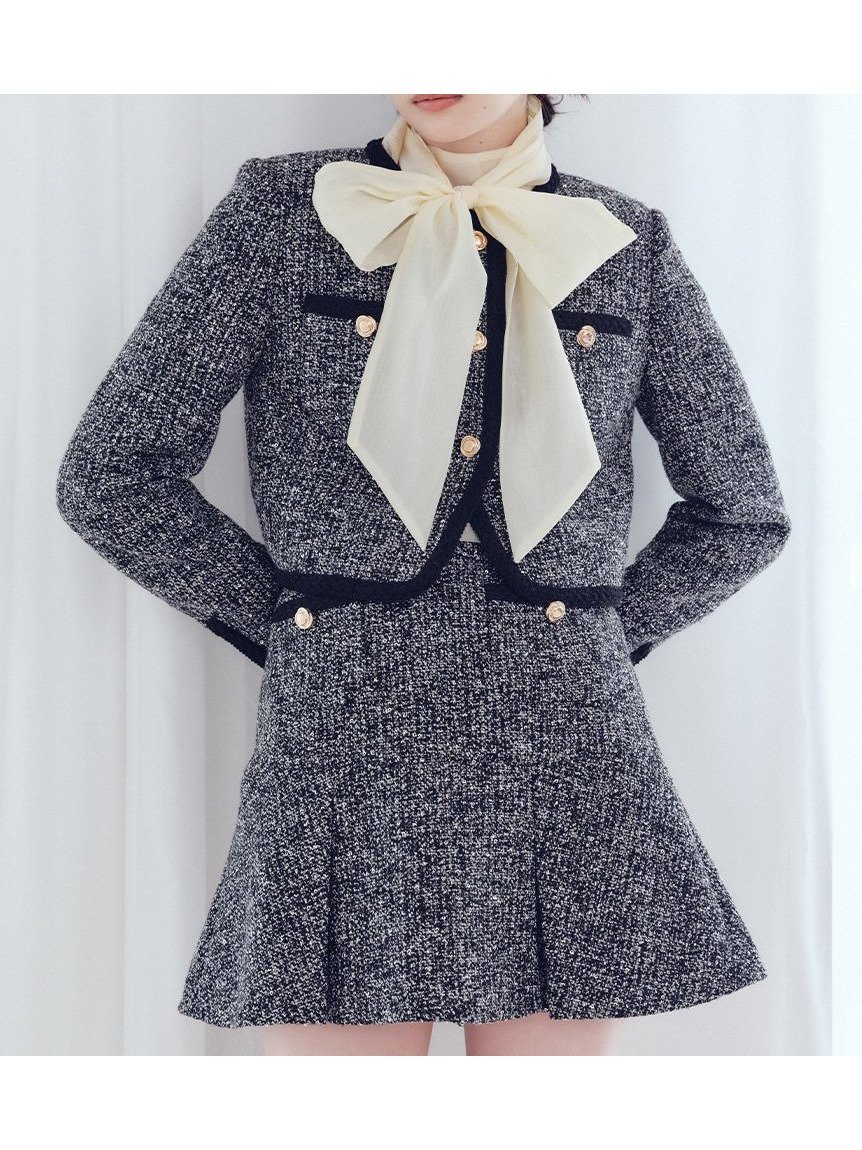 【リリーブラウン/Lily Brown】のツイードタックミニスカート インテリア・キッズ・メンズ・レディースファッション・服の通販 founy(ファニー) 　ファッション　Fashion　レディースファッション　Fashion for Women　スカート　Skirts　ミニスカート　Mini Skirts　おすすめ　Recommended / Our Picks　クラシカル　Classical, Vintage-Inspired　ジャケット　Jacket, Outerwear　セットアップ　Set-Up, Coordinated Outfit　ツイード　Twill, Twill Weave　フィット　Fit, Slim Fit　フェミニン　Feminine, Girly　フレア　Flare, Flared　ブレード　Braid, Decorative Trim　ポケット　Pocket, Pocket Detail　ミニスカート　Mini Skirt, Short Skirt　今季　This Season, Current Season　定番　Standard, Basic Item　BLK[009]|ID: prp329100004614316 ipo3291000000033196349