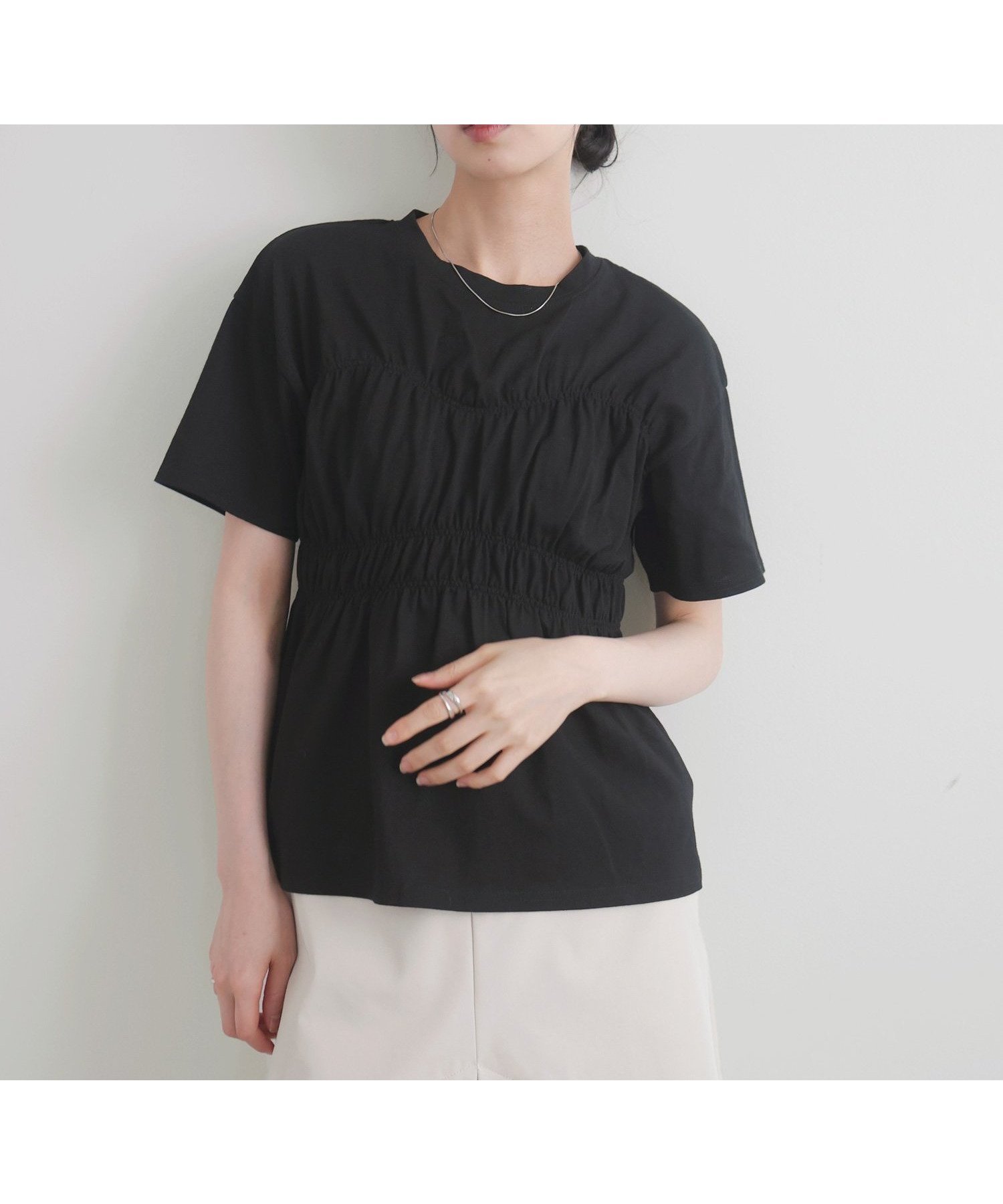 【リアン/Lian】のシャーリングビスチェTシャツ インテリア・キッズ・メンズ・レディースファッション・服の通販 founy(ファニー) 　ファッション　Fashion　レディースファッション　Fashion for Women　トップス・カットソー　Cut & Sew Tops　シャツ・ブラウス・オフィスカジュアル　Elegant Blouses & Button-Ups　ロングTシャツ・Tシャツ　Longline T-Shirts & Tees　ビスチェ　Bustiers & Corset Tops / Layered Bustier Style　シャーリング　Shirring, Ruched　トレンド　Trend, Trending Now　ビスチェ　Bustier, Corset Top　ブラック|ID: prp329100004614423 ipo3291000000033519592