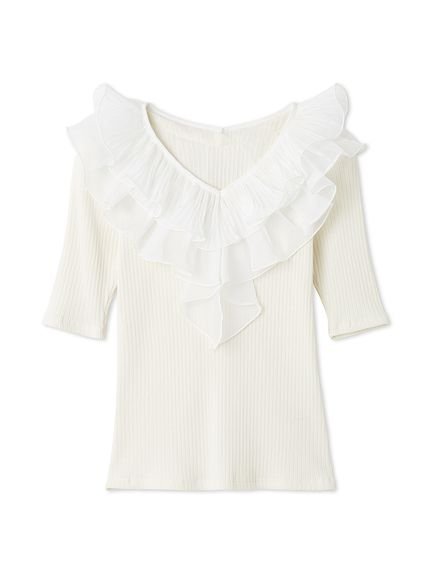 【スナイデル/SNIDEL】のフリルカラーカットプルオーバー 人気、トレンドファッション・服の通販 founy(ファニー) 　ファッション　Fashion　レディースファッション　Fashion for Women　トップス・カットソー　Cut & Sew Tops　カジュアルプルオーバー・ニットトップス　Pullovers & Knit Tops / Casual Pullovers　ウェーブ　Wavy Pattern　オーガンジー　Organza Fabric　カットソー　Cut and Sewn Top　クラシカル　Classical, Vintage-Inspired　シンプル　Simple, Minimal　ストレート　Straight, Straight Cut　デコルテ　Décolleté, Neckline　トレンド　Trend, Trending Now　ドッキング　Docking, Mixed Material　フィット　Fit, Slim Fit　フェミニン　Feminine, Girly　フリル　Frill, Ruffle　プリーツ　Pleats, Pleated　おすすめ　Recommended / Our Picks　 other-1|ID: prp329100004614505 ipo3291000000033042203