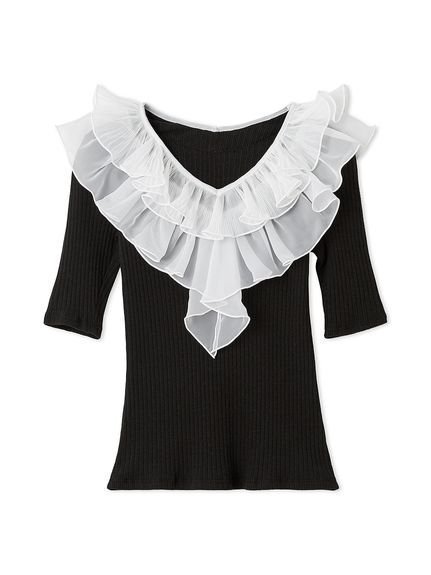 【スナイデル/SNIDEL】のフリルカラーカットプルオーバー インテリア・キッズ・メンズ・レディースファッション・服の通販 founy(ファニー) 　ファッション　Fashion　レディースファッション　Fashion for Women　トップス・カットソー　Cut & Sew Tops　カジュアルプルオーバー・ニットトップス　Pullovers & Knit Tops / Casual Pullovers　ウェーブ　Wavy Pattern　オーガンジー　Organza Fabric　カットソー　Cut and Sewn Top　クラシカル　Classical, Vintage-Inspired　シンプル　Simple, Minimal　ストレート　Straight, Straight Cut　デコルテ　Décolleté, Neckline　トレンド　Trend, Trending Now　ドッキング　Docking, Mixed Material　フィット　Fit, Slim Fit　フェミニン　Feminine, Girly　フリル　Frill, Ruffle　プリーツ　Pleats, Pleated　おすすめ　Recommended / Our Picks　BLK[009]|ID: prp329100004614505 ipo3291000000033042206