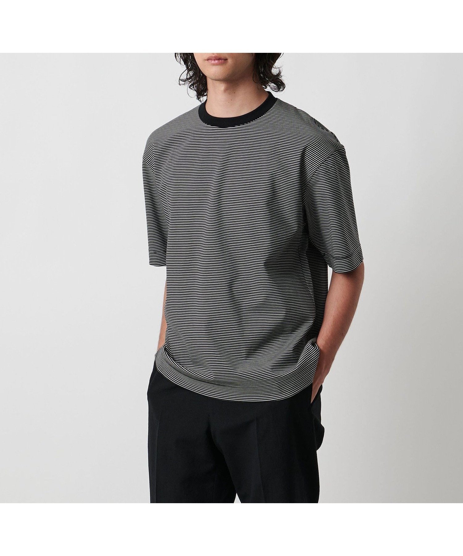 【ユナイテッドアローズ/UNITED ARROWS / MEN】のポンチ ボーダー Tシャツ デオドランド ー抗菌防臭・接触冷感ー インテリア・キッズ・メンズ・レディースファッション・服の通販 founy(ファニー) 　ファッション　Fashion　メンズファッション　Fashion for Men　インナー　Innerwear　カーディガン　Cardigan, Knitwear　抗菌　Antibacterial, Bacteria-Resistant　サンダル　Sandals, Summer Shoes　ジャケット　Jacket, Outerwear　スリッポン　Slip-On, Loafer　定番　Standard, Basic Item　バランス　Balance, Style Balance　ボーダー　Border, Stripe　リラックス　Relax, Relaxed Fit　おすすめ　Recommended / Our Picks　エレガント 上品　Elegant　BLACK|ID: prp329100004614799 ipo3291000000033340137