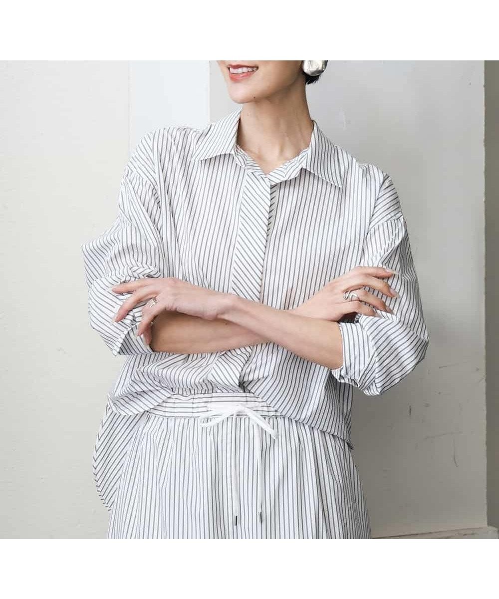 【ミッシェルクラン/MICHEL KLEIN】のセットアップ対応 ビックシルエットストライプシャツ インテリア・キッズ・メンズ・レディースファッション・服の通販 founy(ファニー) 　ファッション　Fashion　レディースファッション　Fashion for Women　トップス・カットソー　Cut & Sew Tops　シャツ・ブラウス・オフィスカジュアル　Elegant Blouses & Button-Ups　インナー　Innerwear　洗える　Machine Washable　ストライプ　Stripe, Striped Pattern　ストレッチ　Stretch, Stretchy Fabric　ストレート　Straight, Straight Cut　セットアップ　Set-Up, Coordinated Outfit　タイプライター　Typewriter Fabric, Crisp Cotton　人気　Popular, Best Seller　リラックス　Relax, Relaxed Fit　ロング　Long, Long-Length　ワイド　Wide, Wide Fit　おすすめ　Recommended / Our Picks　ホワイト|ID: prp329100004614884 ipo3291000000033164647