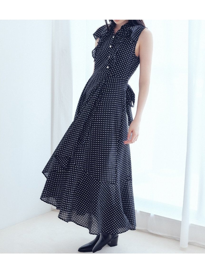 【リリーブラウン/Lily Brown】のラッフルフリルティアードシャツワンピ-ス インテリア・キッズ・メンズ・レディースファッション・服の通販 founy(ファニー) 　ファッション　Fashion　レディースファッション　Fashion for Women　ワンピース　Dresses　シャツワンピース / 1枚で着映えコーデ　Shirt Dresses　インナー　Innerwear　カーディガン　Cardigan, Knitwear　サッカー　Seersucker, Summer Fabric　ジャケット　Jacket, Outerwear　チェック　Check, Plaid, Tartan　デコルテ　Décolleté, Neckline　ドット　Polka Dot, Dot Pattern　フェミニン　Feminine, Girly　フリル　Frill, Ruffle　ロング　Long, Long-Length　エレガント 上品　Elegant　夏　Summer　DOT[934]|ID: prp329100004615205 ipo3291000000033566008