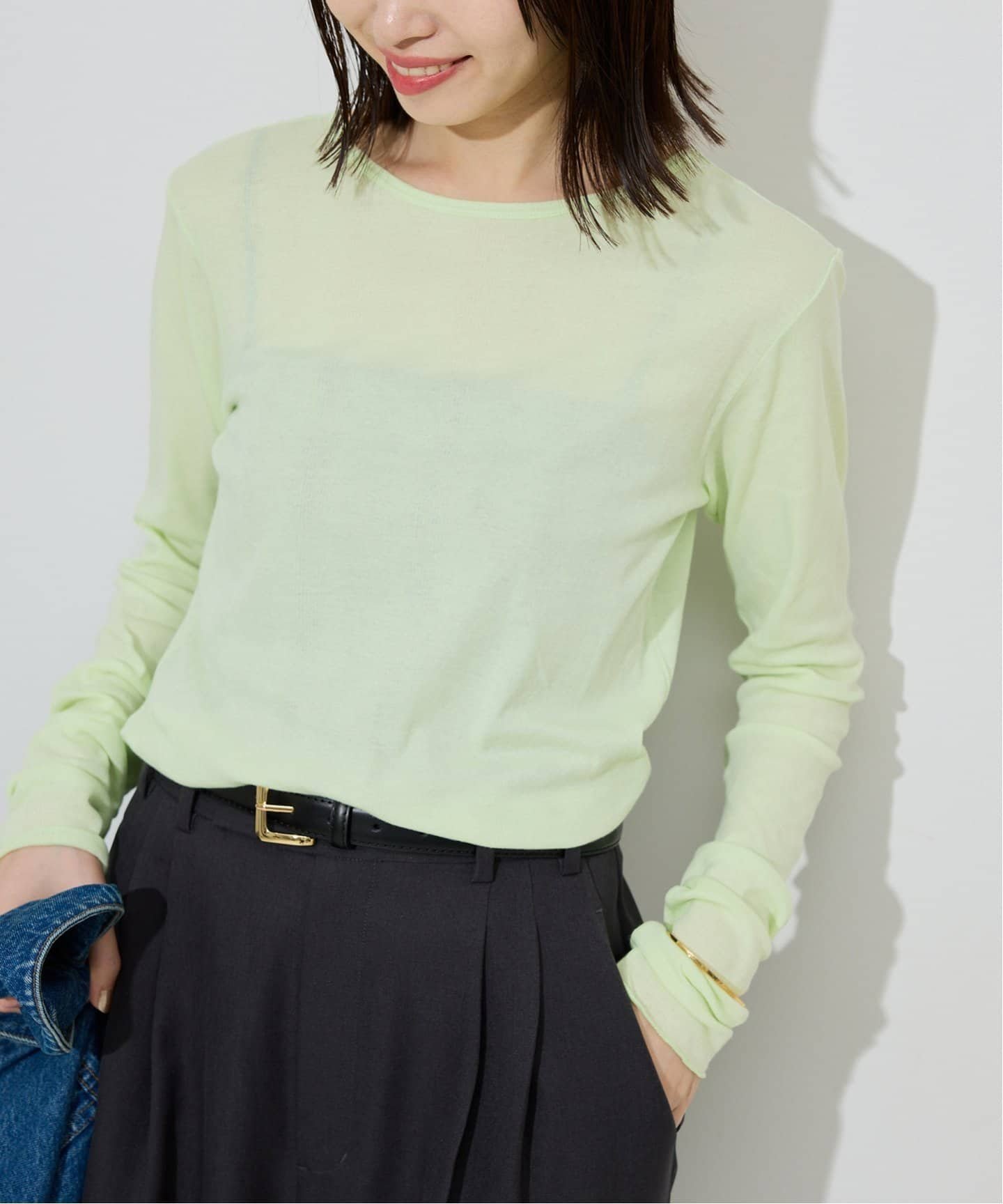 【スローブ イエナ/SLOBE IENA】の《追加6 /一部カラーWEB・店舗限定》miller SLOBE別注 SHEER RIB クルーネック インテリア・キッズ・メンズ・レディースファッション・服の通販 founy(ファニー) 　ファッション　Fashion　レディースファッション　Fashion for Women　別注　Limited Edition, Custom Order　グリーン|ID: prp329100004615428 ipo3291000000033422976