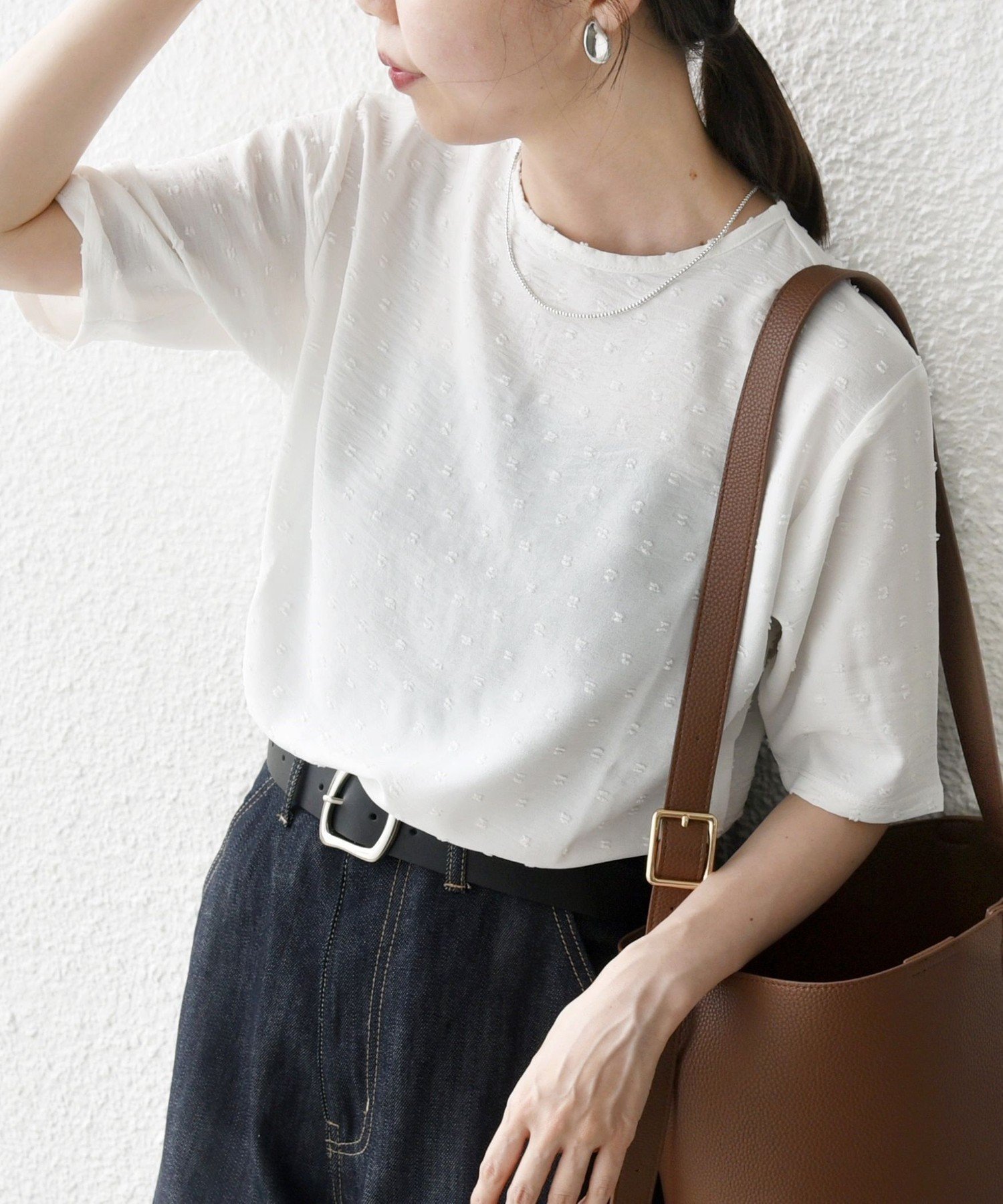 【シップス フォー ウィメン/SHIPS】のSHIPS any 洗濯機可能 カットドビー ジャージー クルーネック TEE インテリア・キッズ・メンズ・レディースファッション・服の通販 founy(ファニー) 　ファッション　Fashion　レディースファッション　Fashion for Women　インナー　Innerwear　洗える　Machine Washable　コンパクト　Compact, Small Size　ジャケット　Jacket, Outerwear　フレア　Flare, Flared　ボトム　Bottoms, Lower Wear　ワイド　Wide, Wide Fit　おすすめ　Recommended / Our Picks　2025年　2025　2025-2026秋冬・A/W　Autumn/Winter 2025–26 AW25–26　ホワイト|ID: prp329100004615509 ipo3291000000033237187